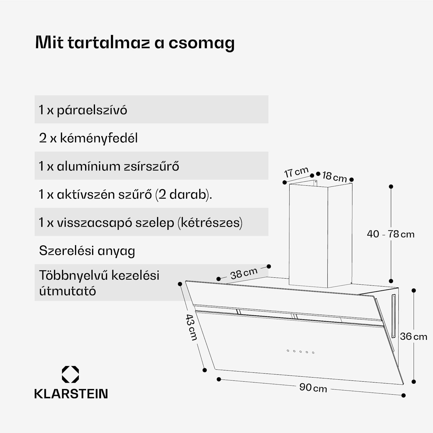 Alina páraelszívó | 90 cm | 615 m³/h | Csendes | EEK A 
