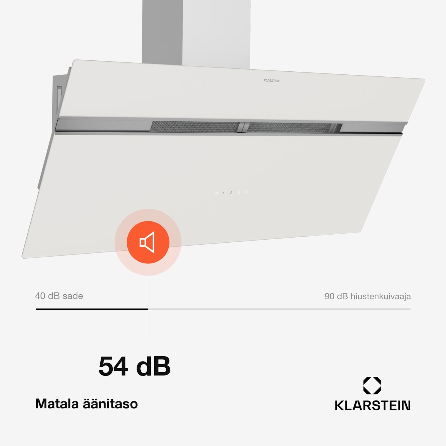 Alina liesituuletin | 90 cm | 615 m³/h | Hiljainen | Energialuokka A 90 cm | Ei | Valkoinen / Hopea Metallinen