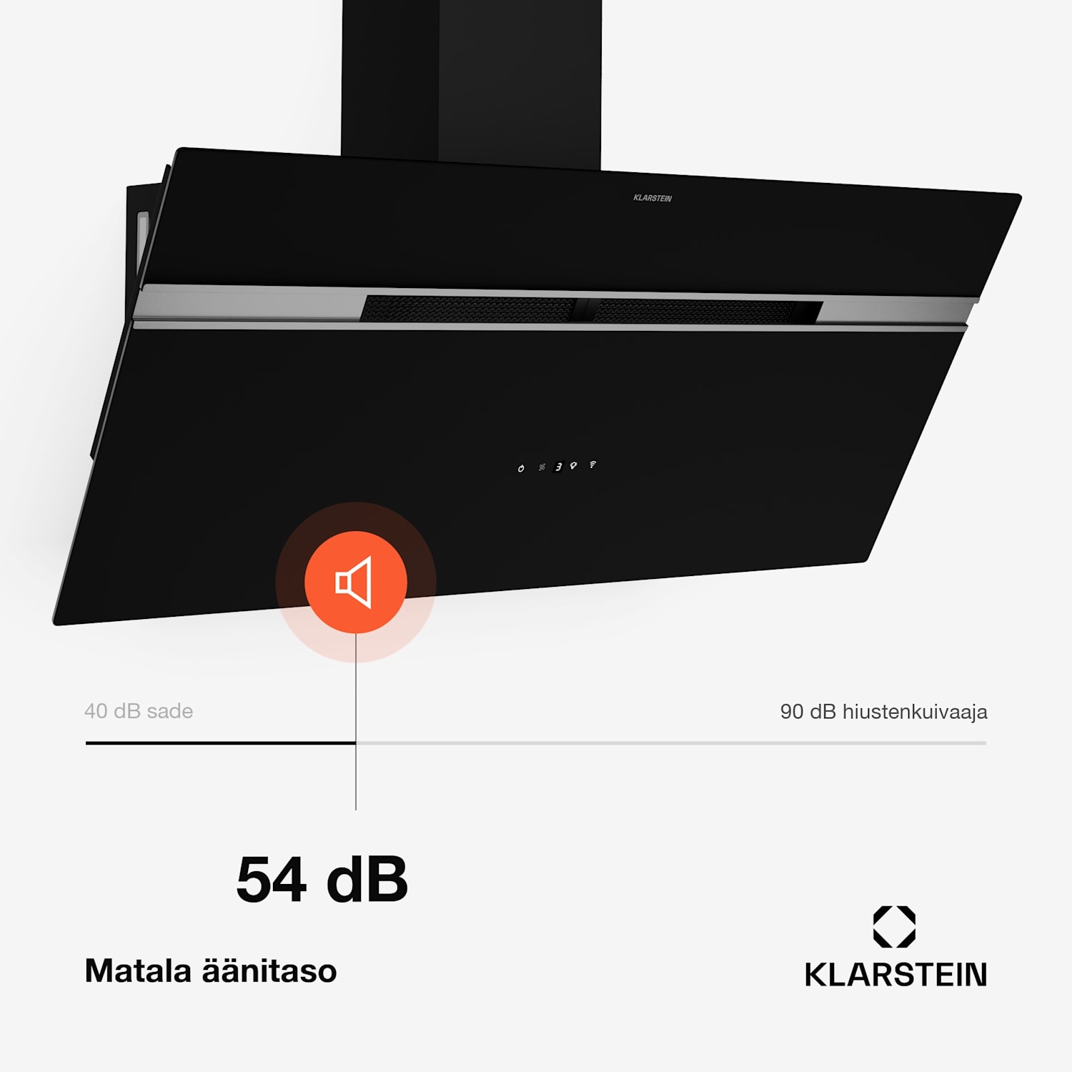 Alina liesituuletin | 90 cm | Älykäs | 615 m³/h | Hiljainen | EEK A 90 cm | Kyllä | Musta / Hopea Metallinen