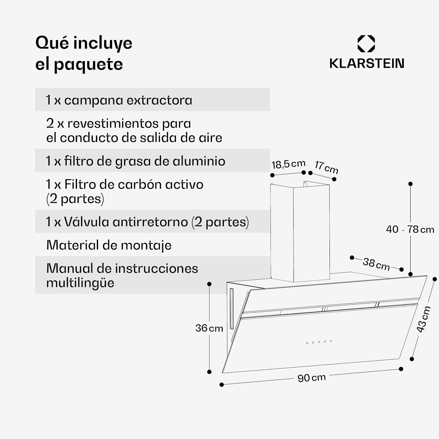 Campana extractora Alina Smart | 90 cm | 615 m³/h | Silenciosa | EEC A 