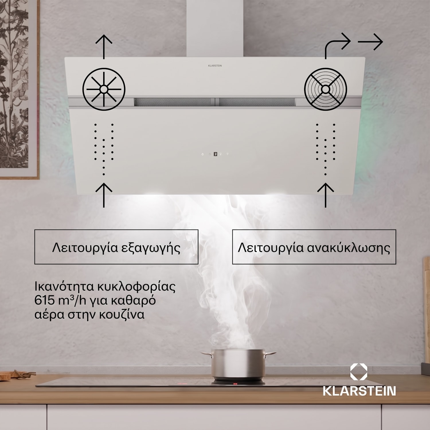 Alina απορροφητήρας | 90 cm | Smart | 615 m³/h | Αθόρυβος | EEK A 90 εκ | Ναί | Λευκό / Ασημί Μεταλλικό