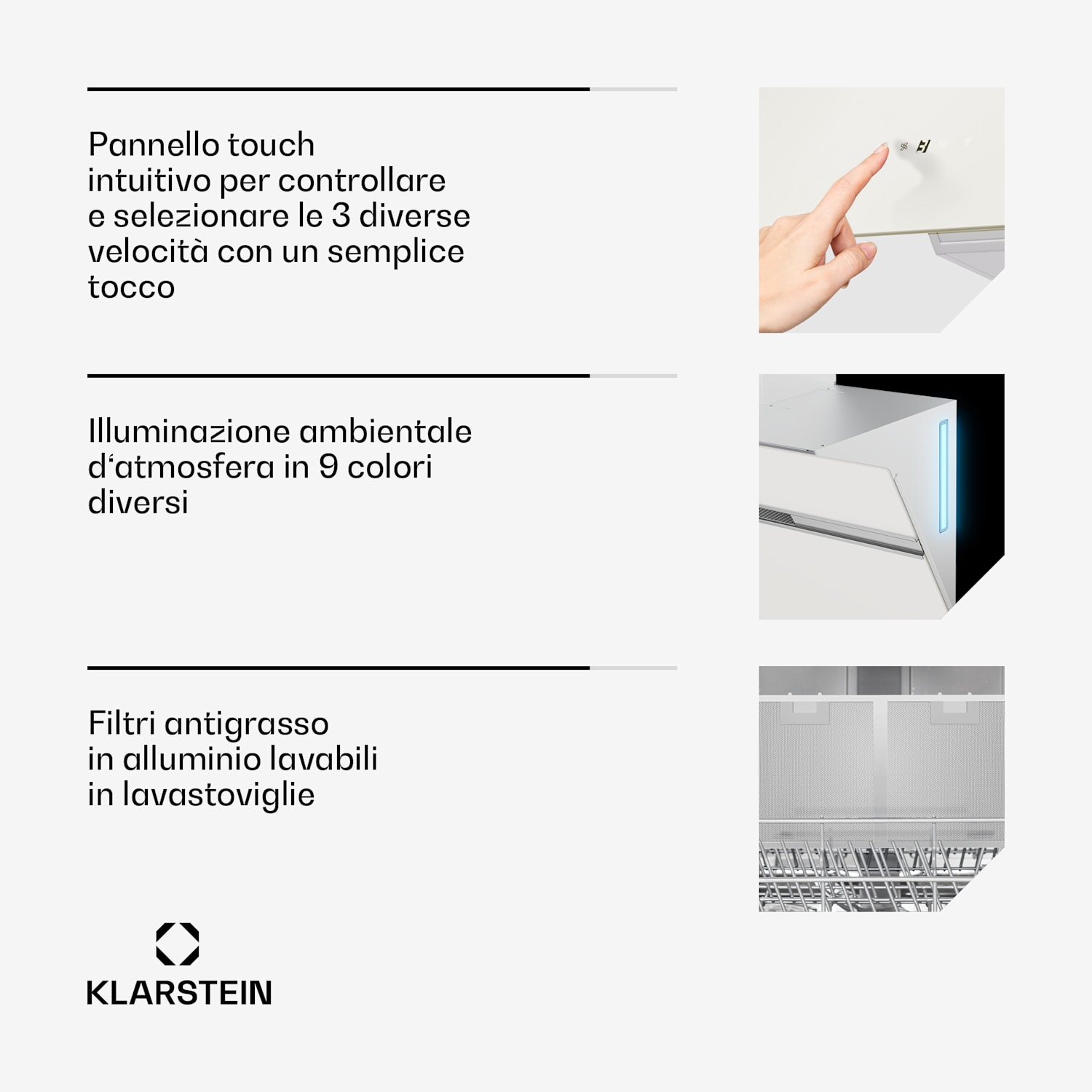 Alina - Cappa aspirante | 90 cm | Smart | 615 m³/ora | Silenziosa | Classe energetica A 