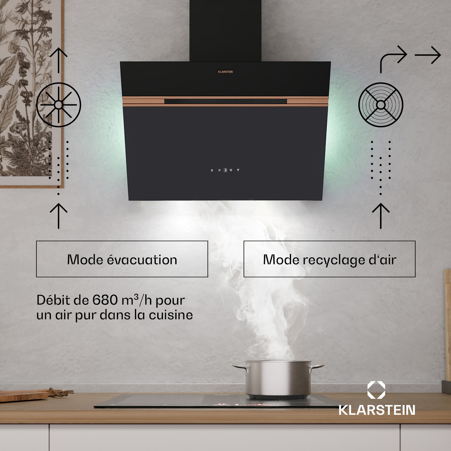 Alina hotte aspirante | 60 cm | 680 m³/h | Silencieuse | CEE A++ 