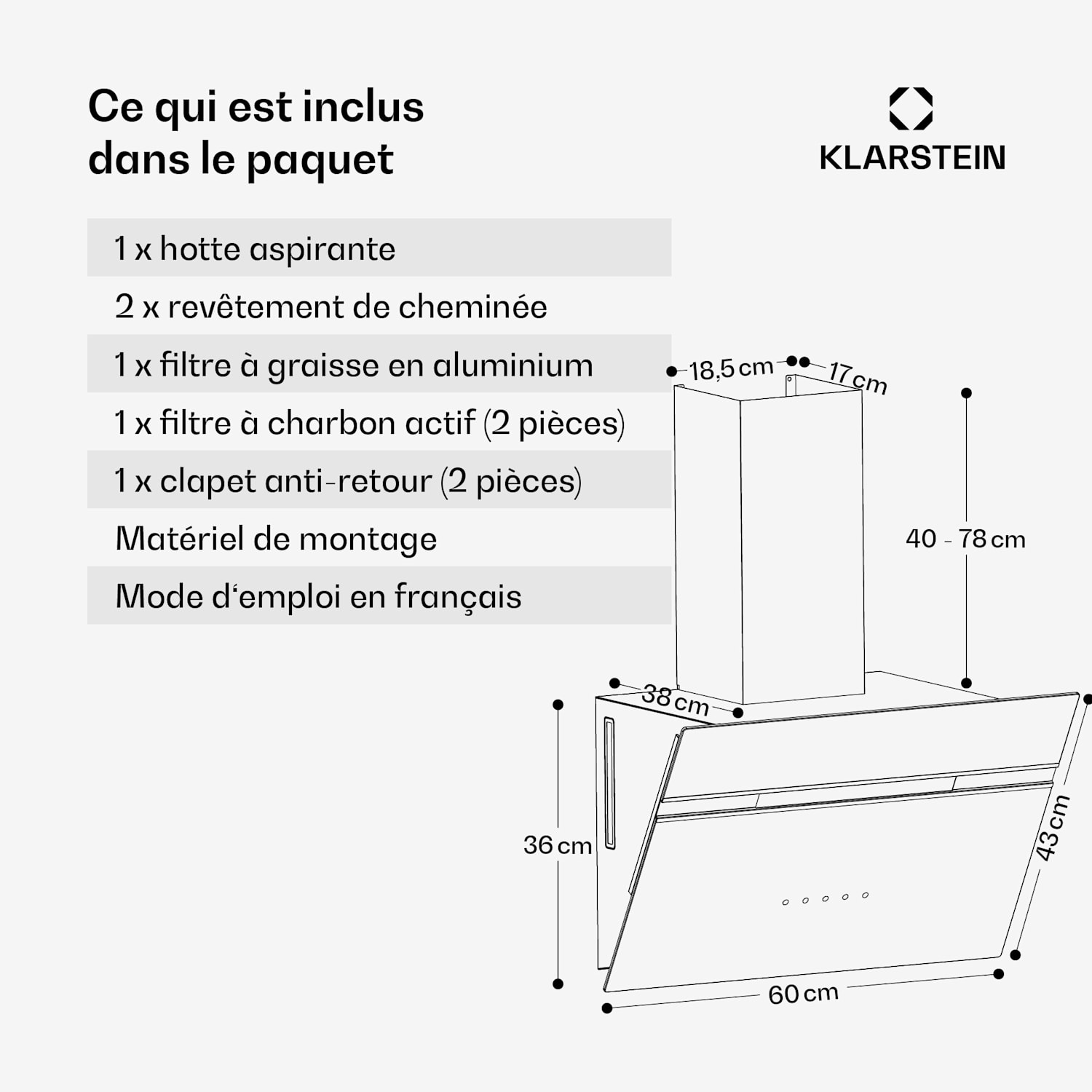 Alina hotte aspirante | 60 cm | 680 m³/h | Silencieuse | CEE A++ 
