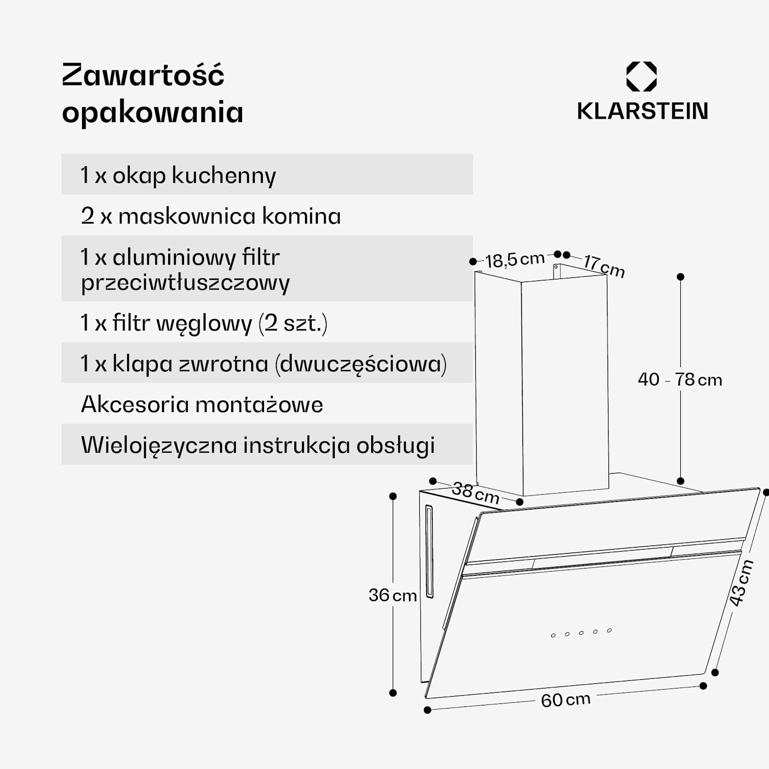 Alina okap kuchenny, 60 cm, 680 m³/h, cichy, klasa energetyczna A++ 