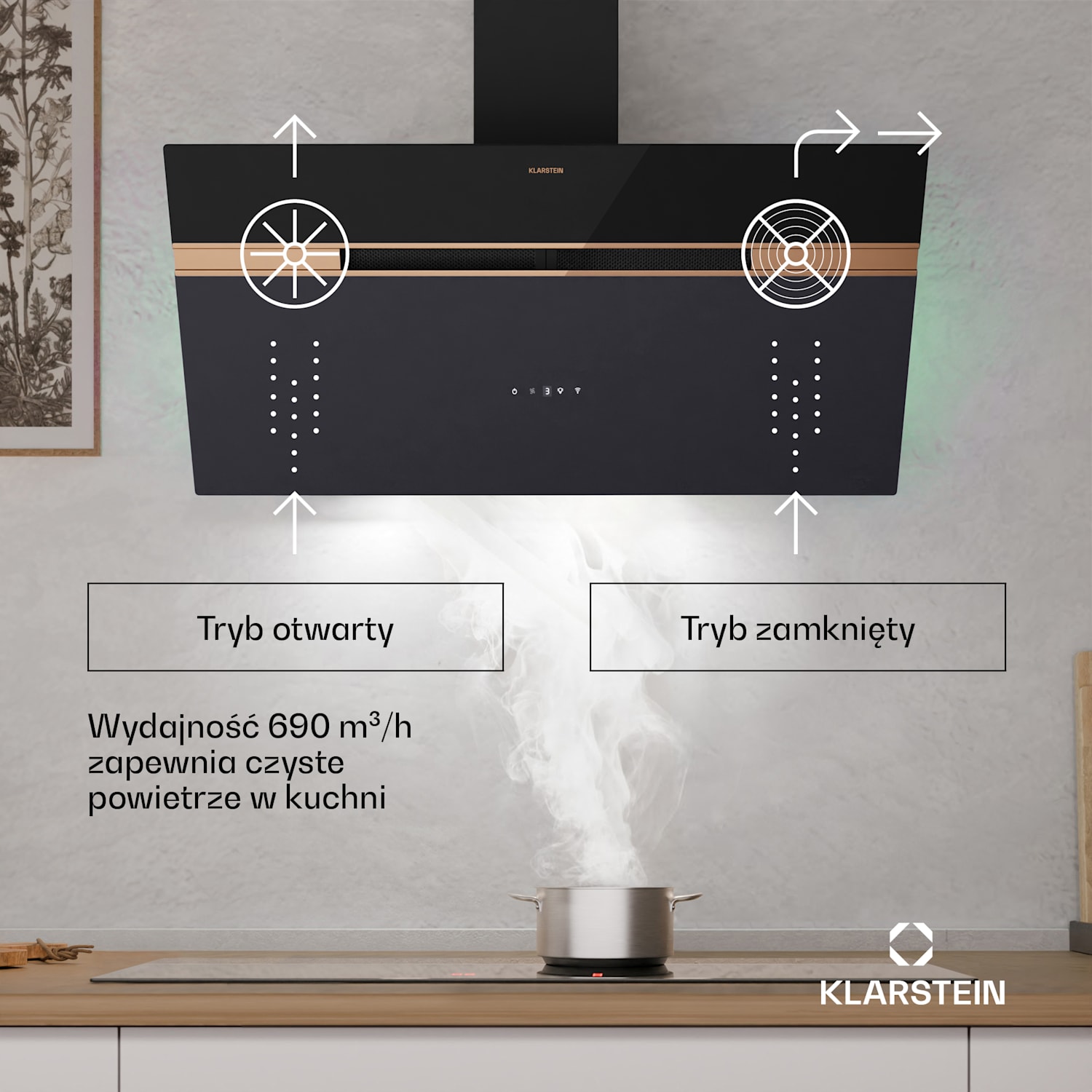 Alina okap kuchenny, 90 cm, 690 m³/h, cichy, klasa energetyczna A++ 