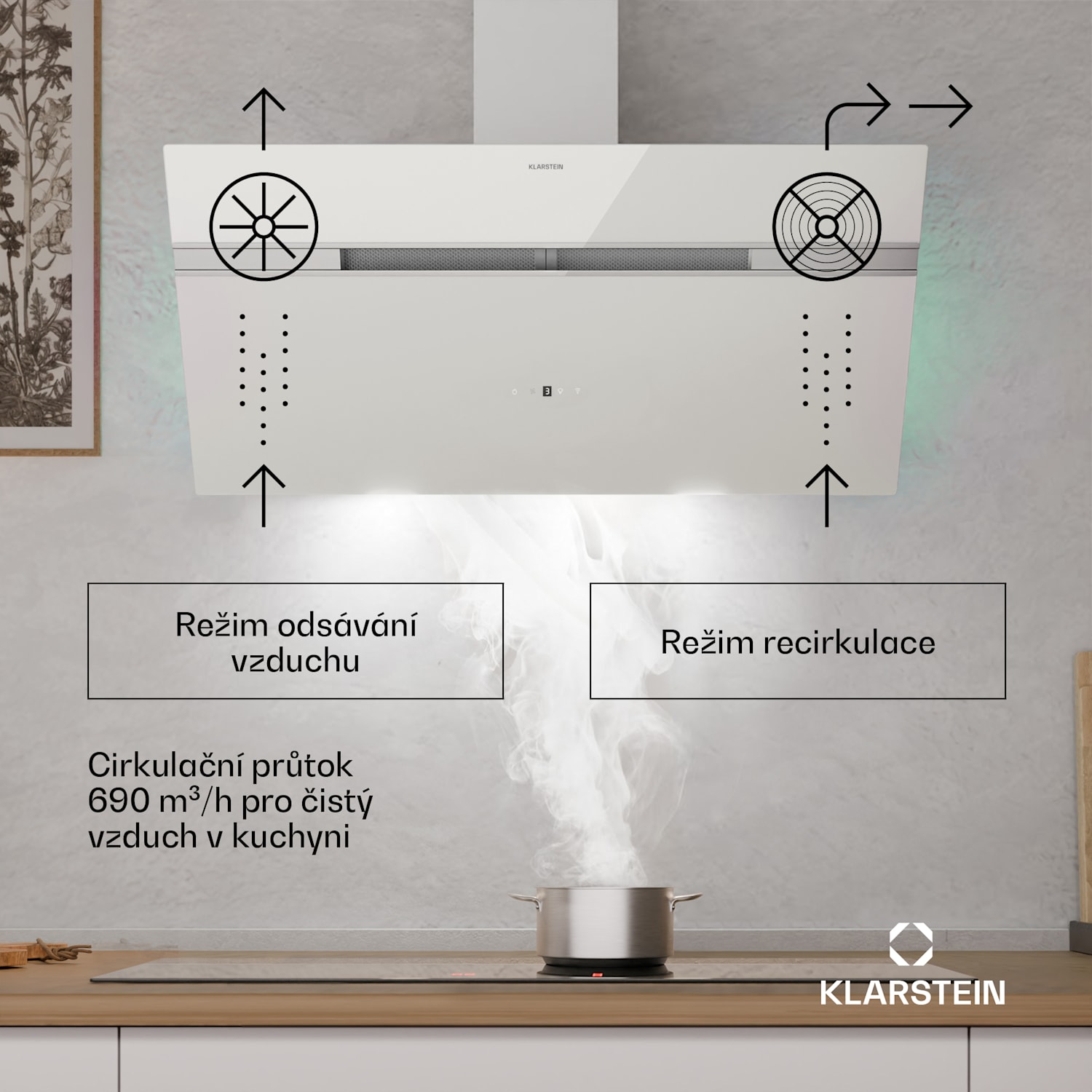 Alina digestoř, 90 cm, 690 m³/h, Tichá, EEK A 