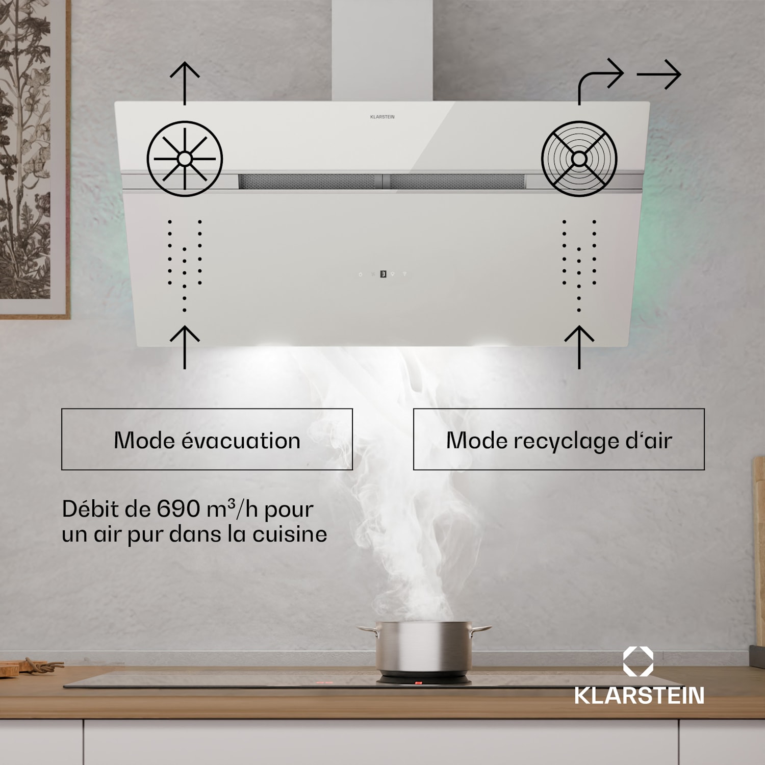 Alina hotte de cuisine | 90 cm | 690 m³/h | Silencieuse | CEE A++ 