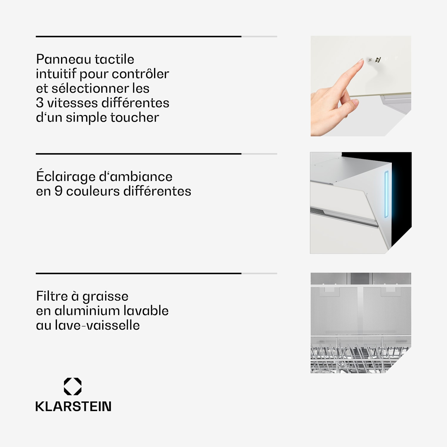 Alina hotte de cuisine | 90 cm | 690 m³/h | Silencieuse | CEE A++ 