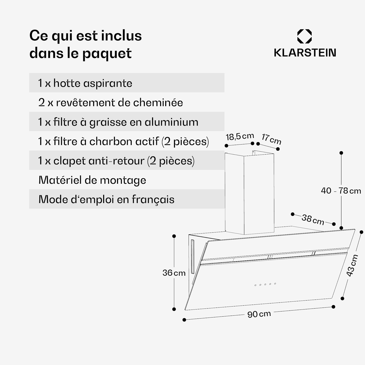 Alina hotte de cuisine | 90 cm | 690 m³/h | Silencieuse | CEE A++ 