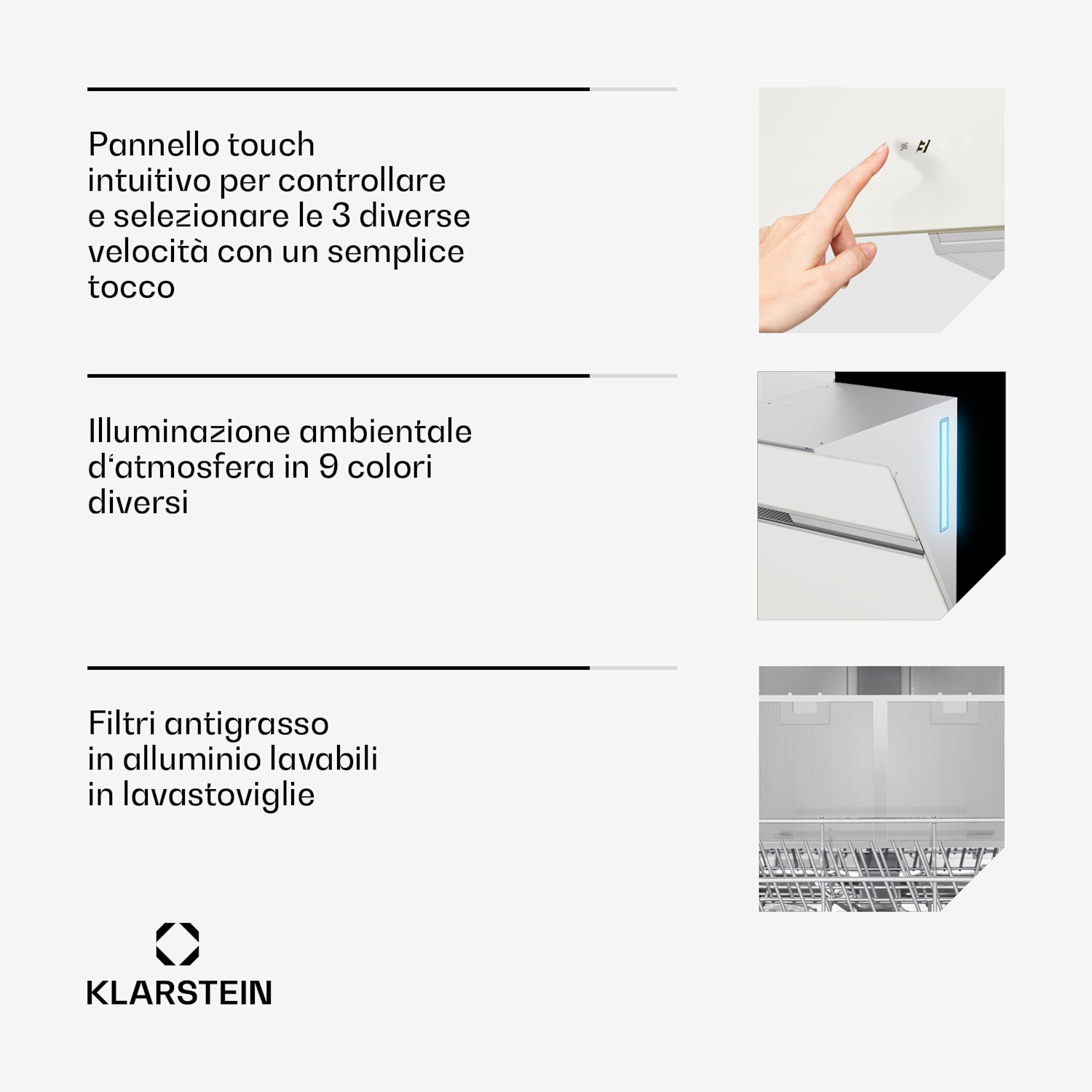 Alina - Cappa aspirante | 90 cm | 690 m³/ora | Silenziosa | Classe energetica A++ 