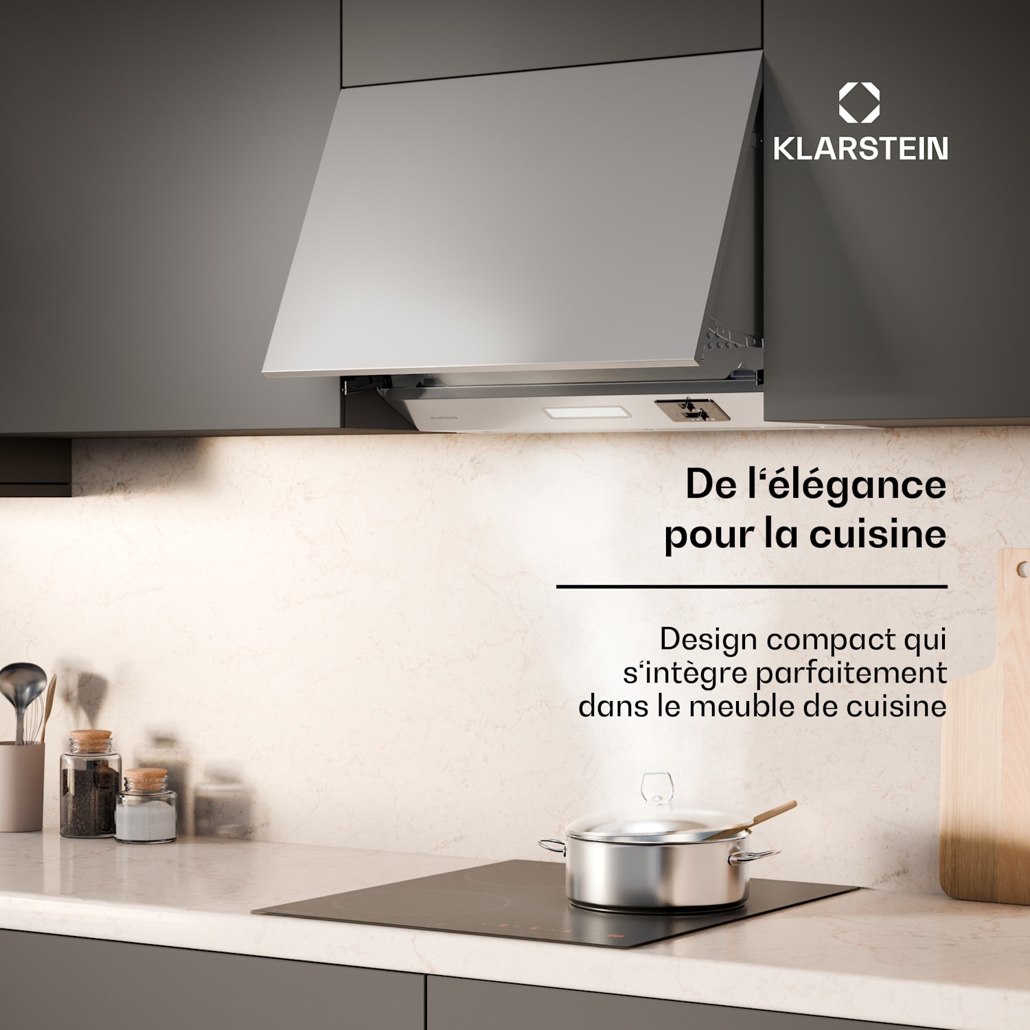 Swift Square afzuigkap | inbouwkap | 402 m³/h | EEK C | afvoer/circulatie | led 60 cm | Zilver Metallic