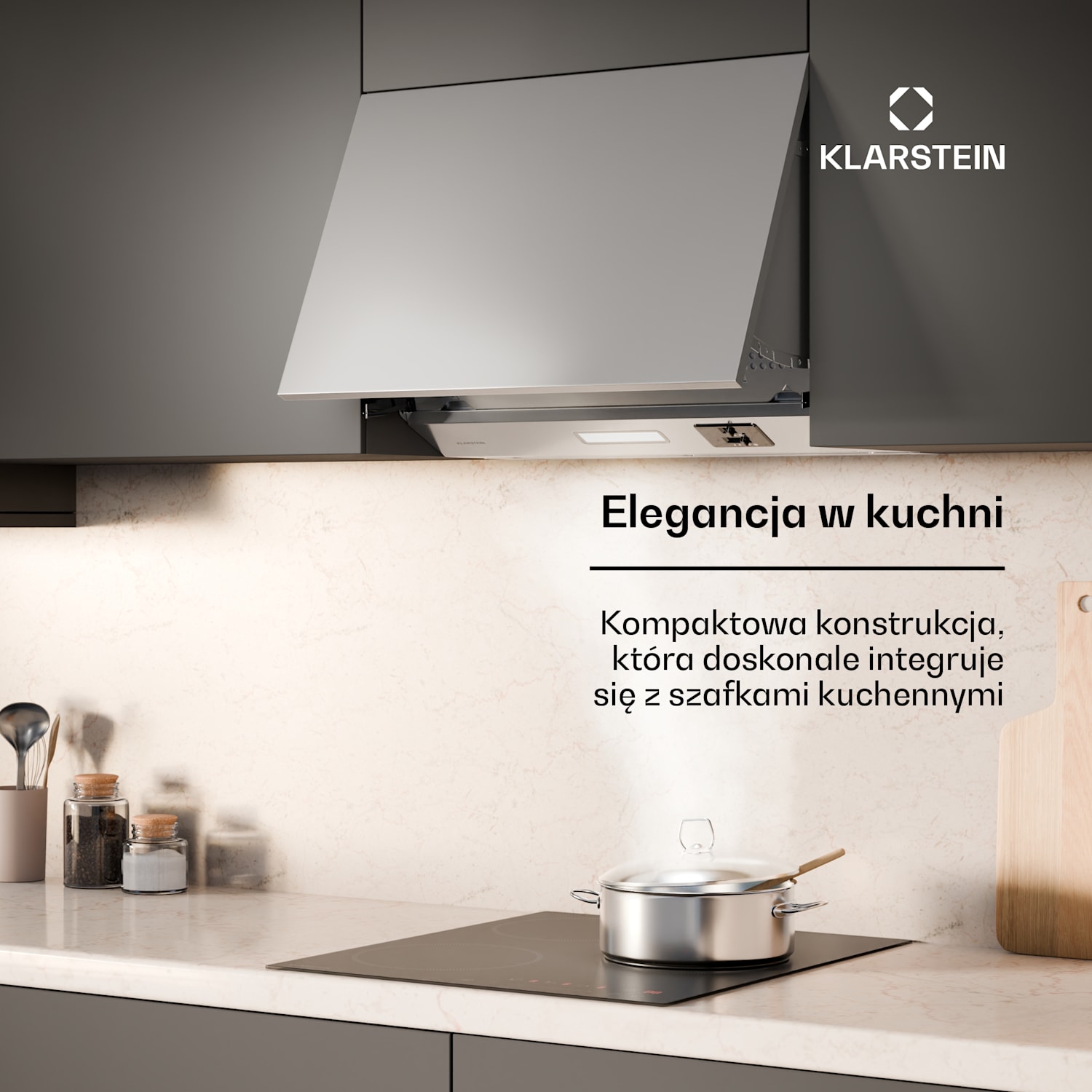 Swift Square okap kuchenny do zabudowy, okap skośny, 402 m³/h, klasa energetyczna C, tryb wyciągu/pochłaniacza, LED 60 cm | Srebrny Metal