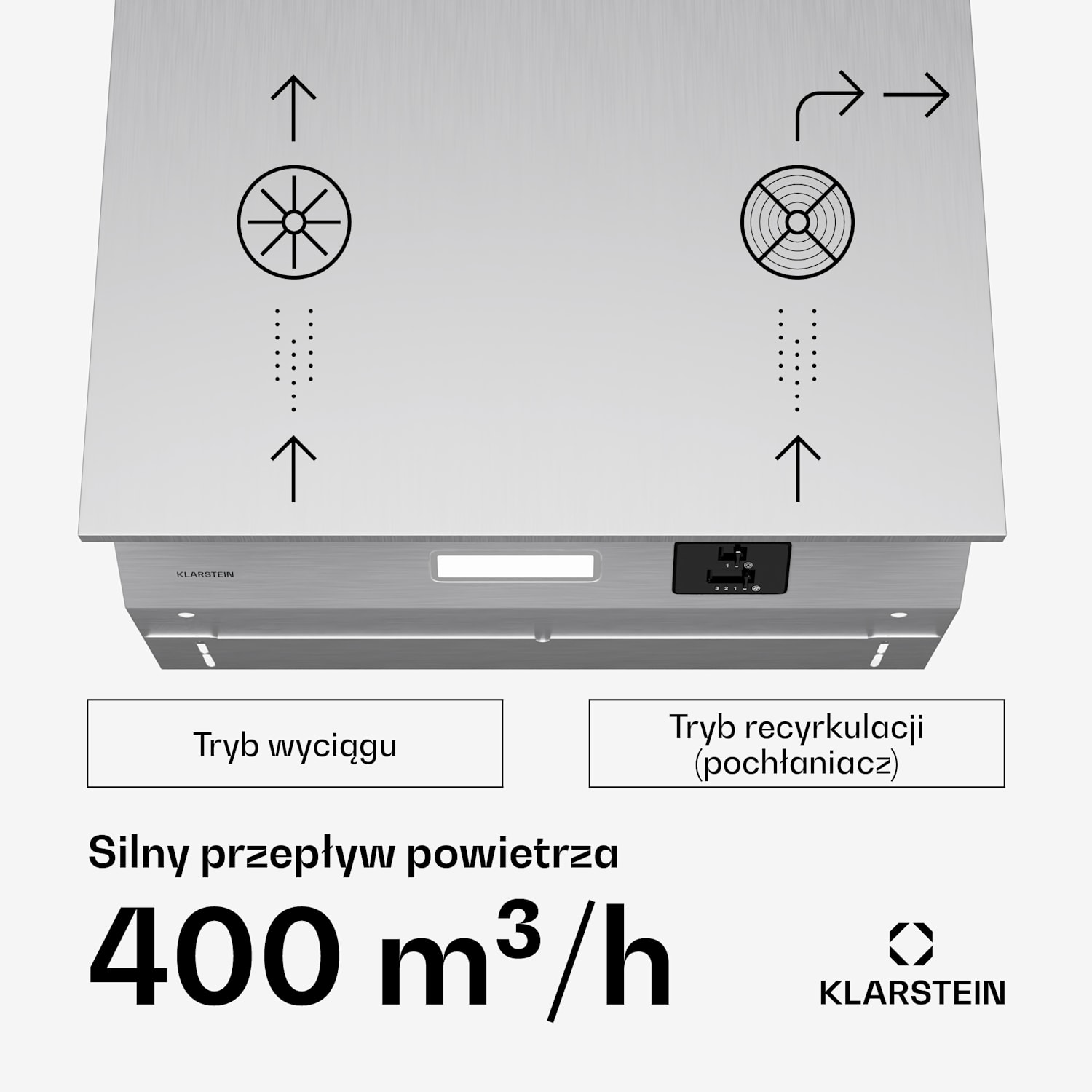 Swift Square okap kuchenny do zabudowy, okap skośny, 402 m³/h, klasa energetyczna C, tryb wyciągu/pochłaniacza, LED 60 cm | Srebrny Metal