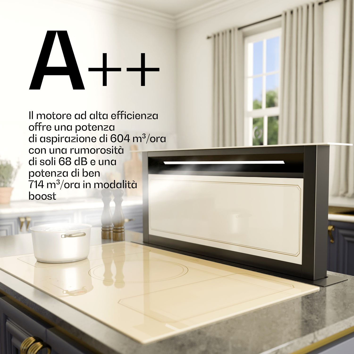 Victoria Downdraft - Cappa aspirante | 90 cm | A++ | 3 livelli | Fino a 713,8 m³/ora | 120 W 90 cm | Crema