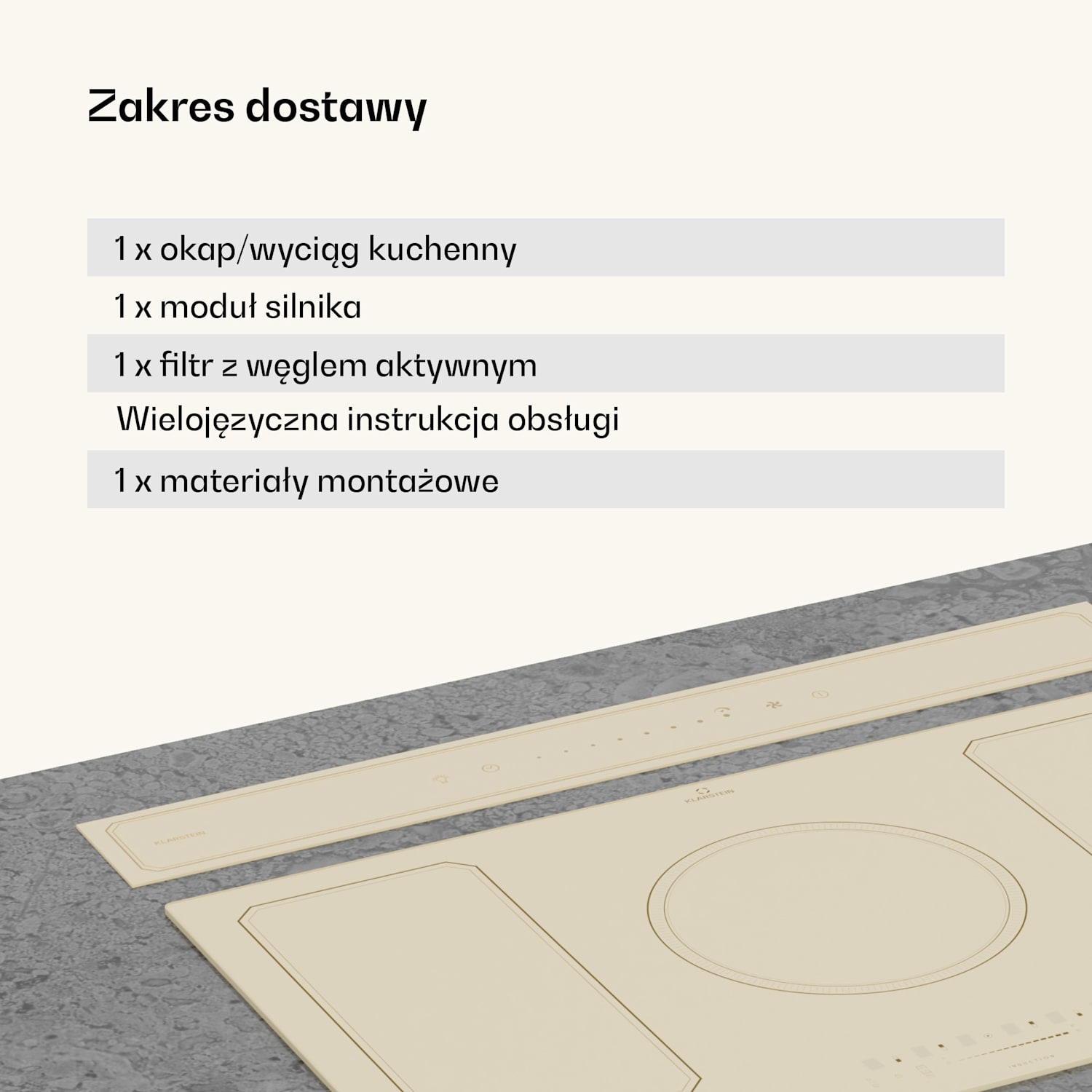 Okap kuchenny Victoria Downdraft | 90 cm | A++ | 3 stopnie | do 713,8 m³/h | 120 W 90 cm | Kremowy