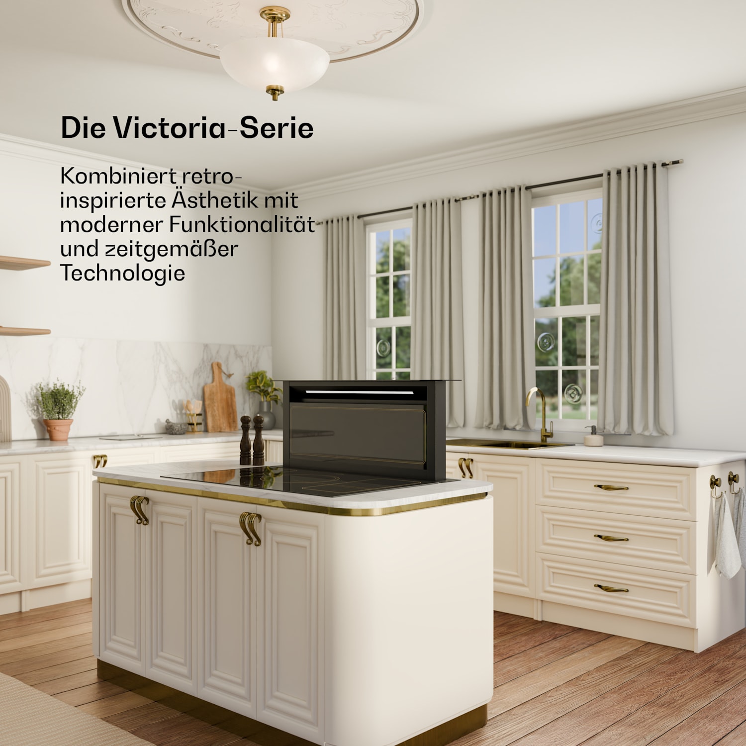 Victoria Downdraft Dunstabzugshaube | 90 cm | A++ | 3 Stufen | bis zu 713,8 m³/h | 120 W 90 cm | Schwarz