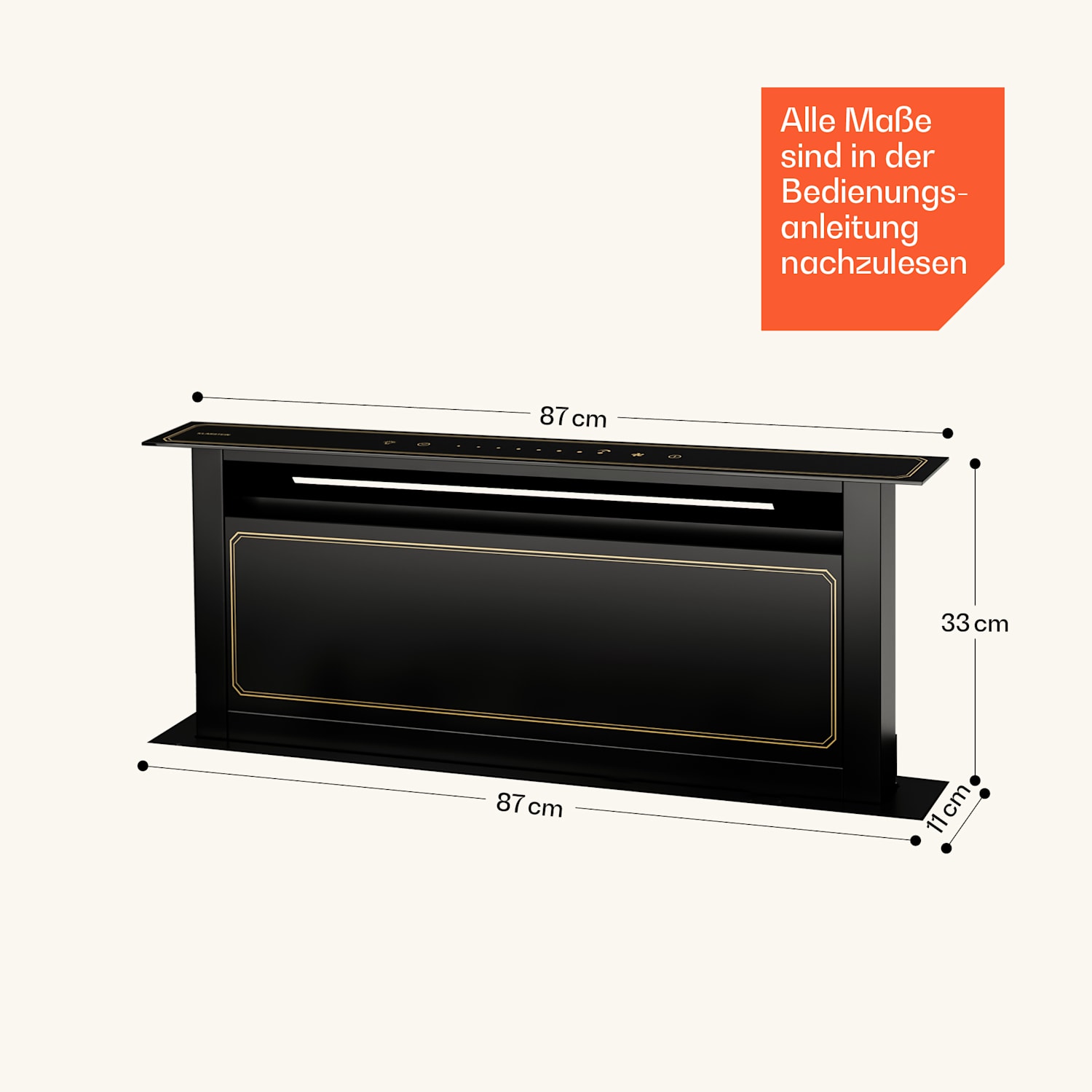 Victoria Downdraft Dunstabzugshaube | 90 cm | A++ | 3 Stufen | bis zu 713,8 m³/h | 120 W 90 cm | Schwarz