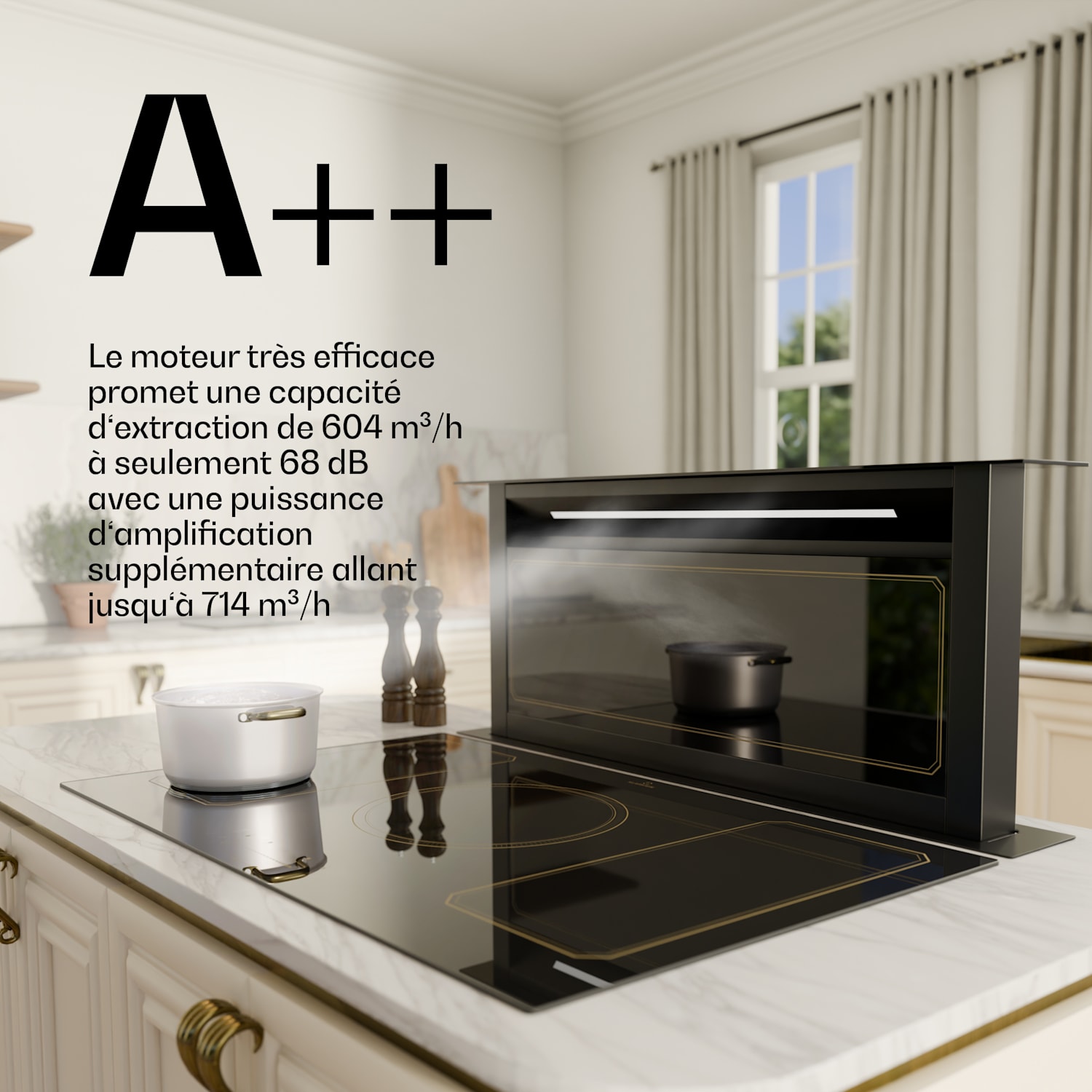 Victoria Downdraft afzuigkap | 90 cm | A++ | 3 standen | max. 713,8 m³/h | 120 W 90 cm | Zwart