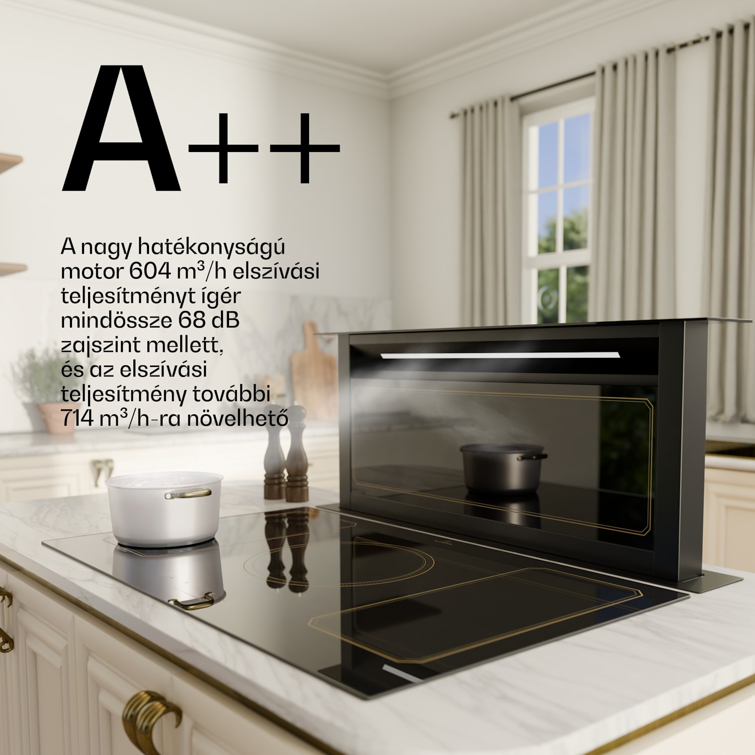 Victoria Downdraft páraelszívó | 90 cm | A++ | 3 fokozat | akár 713,8 m³/h | 120 W 90 cm | Fekete