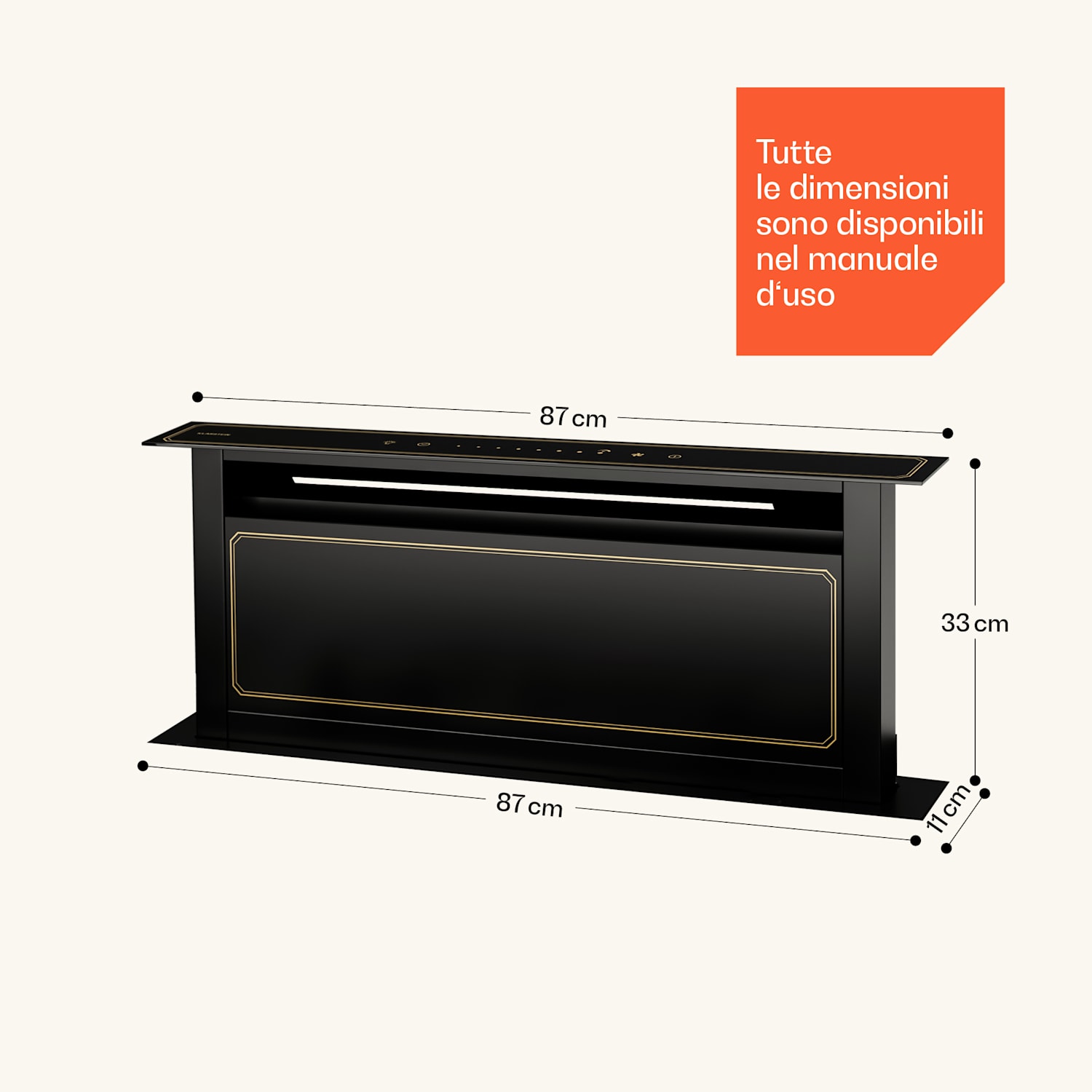 Victoria Downdraft - Cappa aspirante | 90 cm | A++ | 3 livelli | Fino a 713,8 m³/ora | 120 W 90 cm | Nero