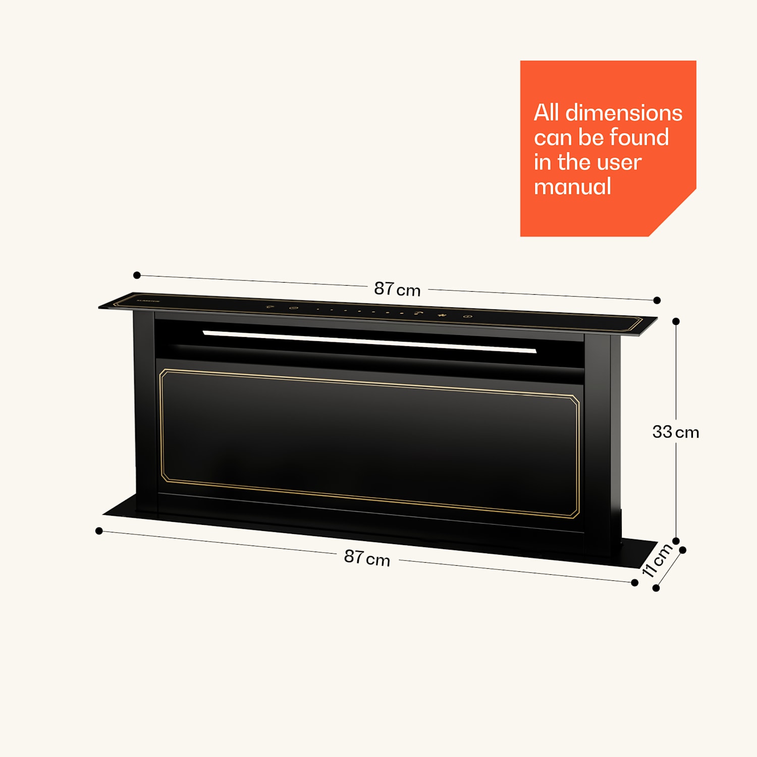 Exaustor Victoria Downdraft | 90 cm | A++ | 3 níveis | até 713,8 m³/h | 120 W 90 cm | Preto