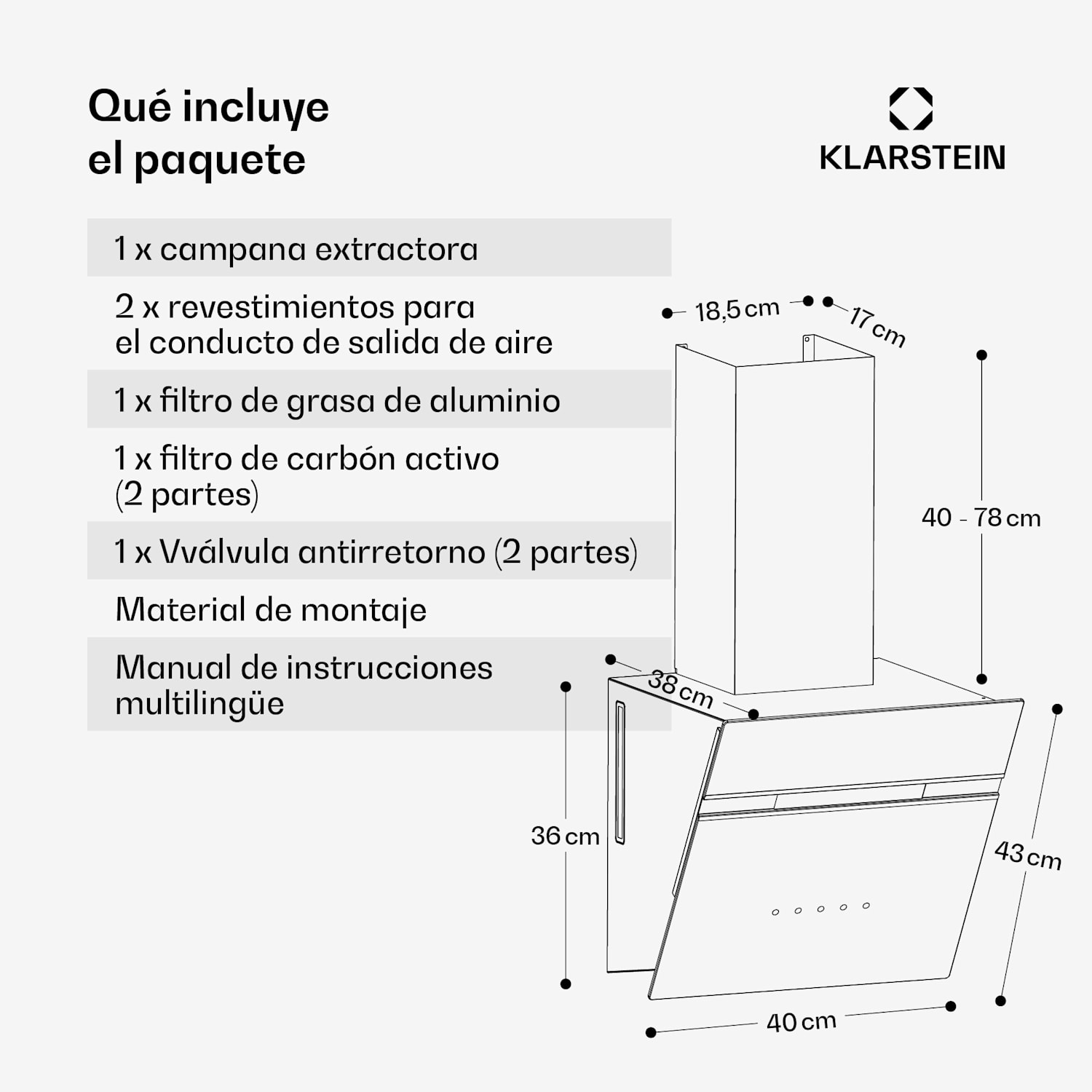 Campana extractora Alina | 40 cm | 570 m³/h | Silenciosa | EEC A 