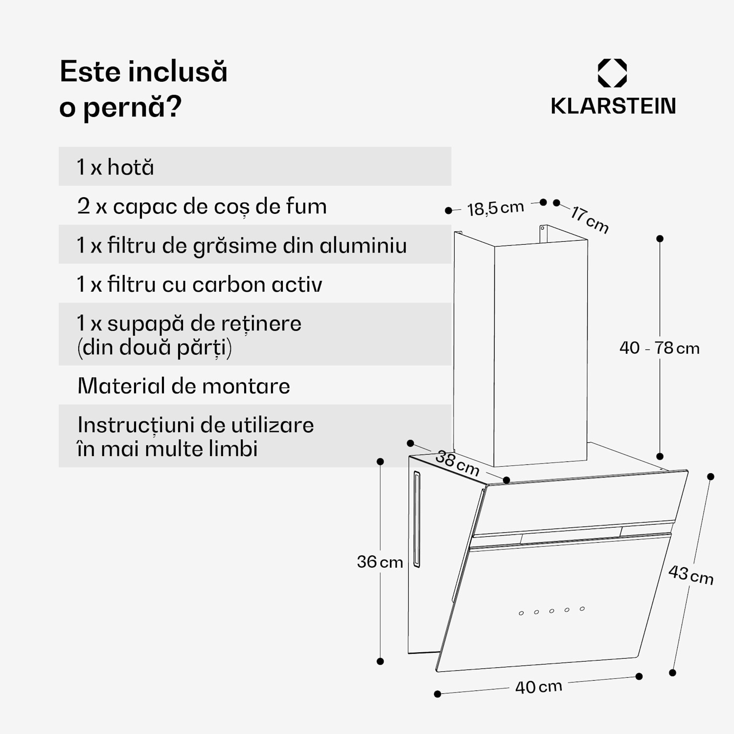 Alina hotă de extracție, 40 cm, 570 m³/h, Silent, EEC A 
