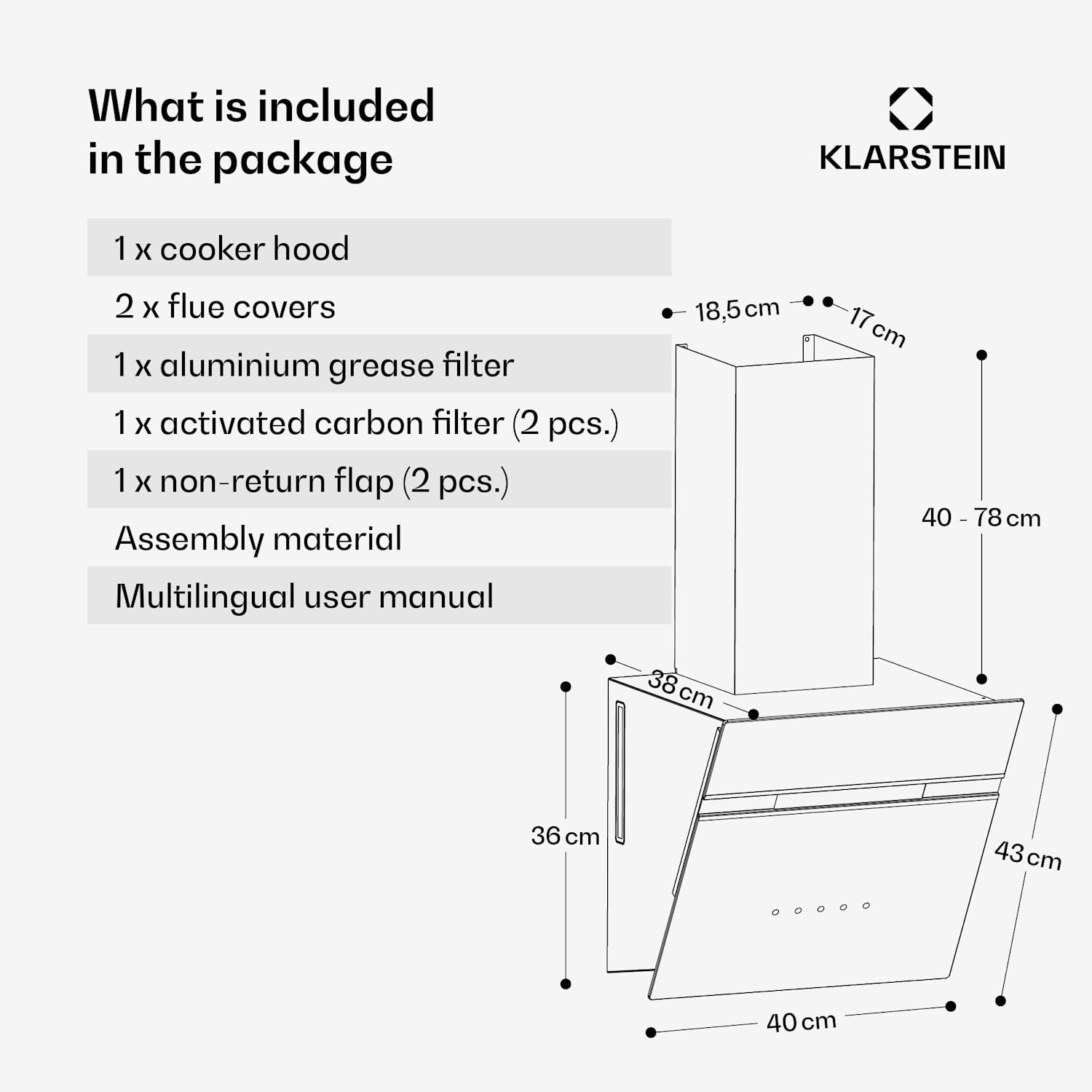 Alina afzuigkap | 40 cm | 570 m³/h | stil | EEK A 