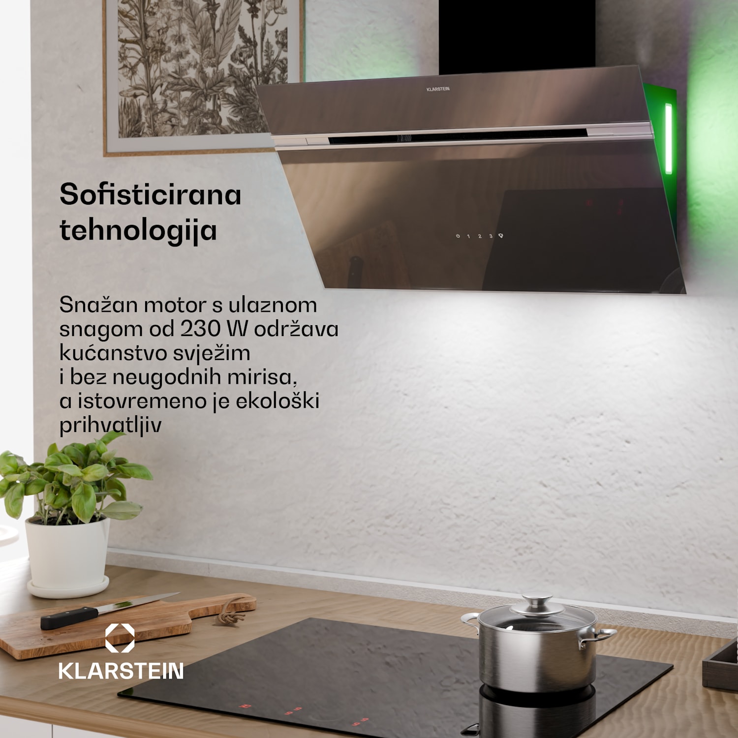 Alina kuhinjska napa, 70 cm, 600 m³/h, Tiha, EEK A 