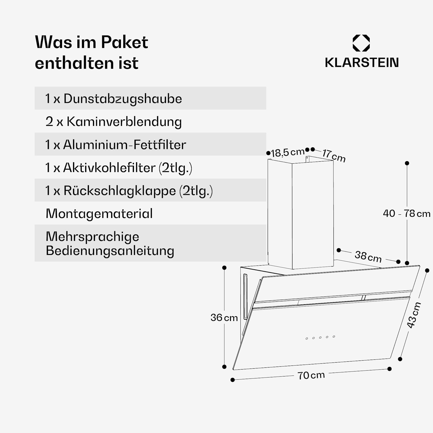 Alina Dunstabzugshaube | 70 cm | 600 m³/h | Leise | EEK A 