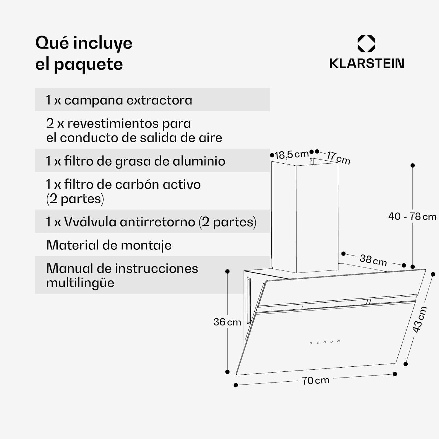 Campana extractora Alina | 70 cm | 600 m³/h | Silenciosa | EEC A 
