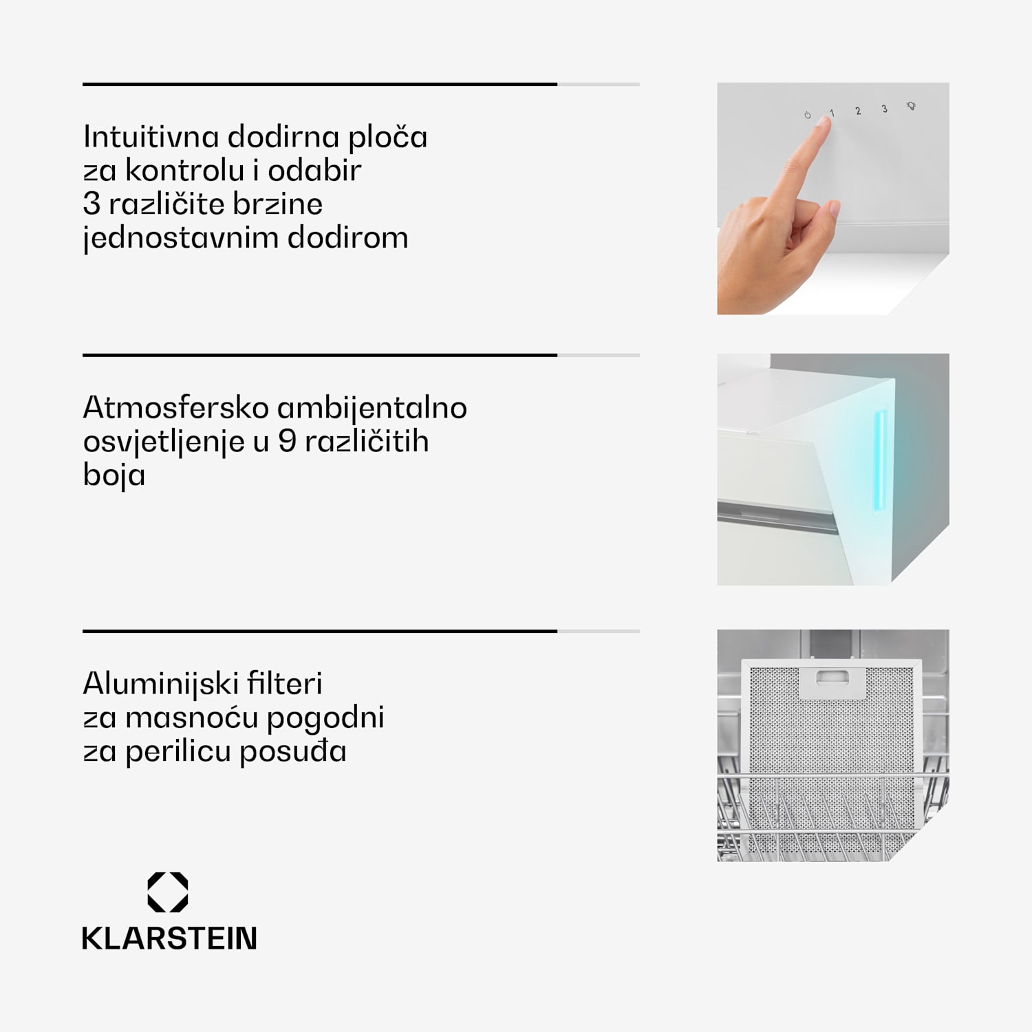 Alina kuhinjska napa, 70 cm, 600 m³/h, Tiha, EEK A 