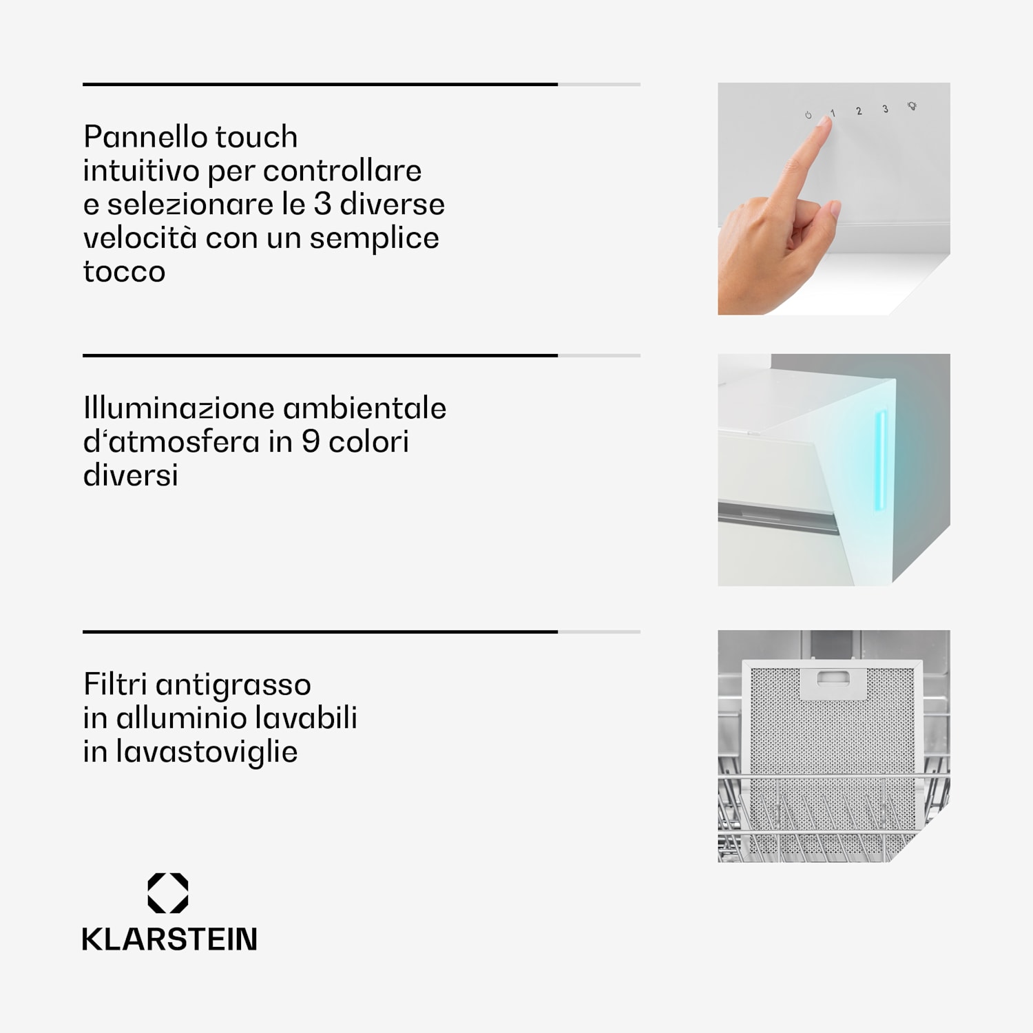 Alina - Cappa aspirante | 70 cm | 600 m³/ora | Silenziosa | Classe energetica A 