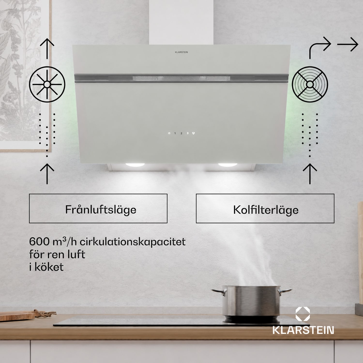 Alina fläktkåpa | 70 cm | 600 m³/h | Tyst | EEK A 70 cm | Nej | Vit | Silver