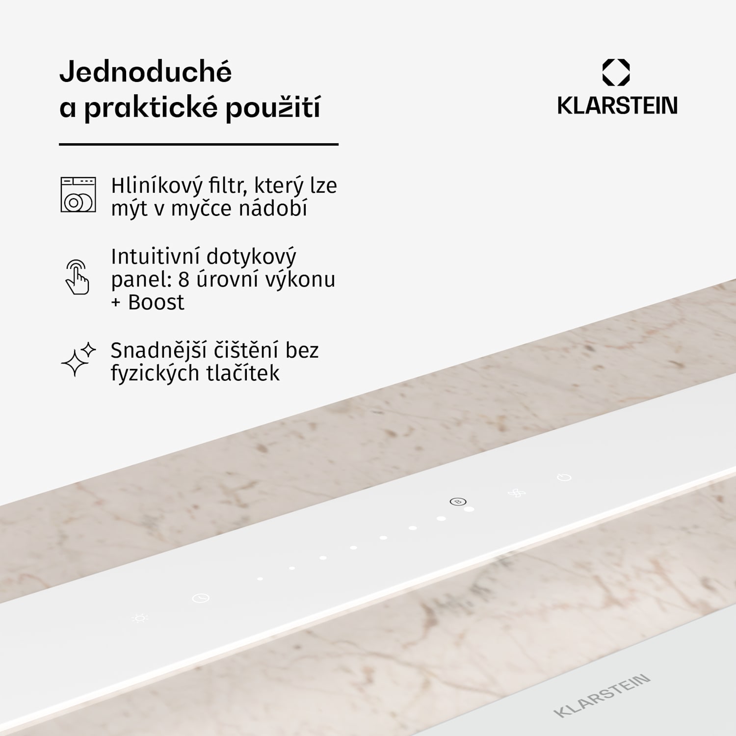 Digestoř Royal Flush Eco, Výsuvnýá, 714 m³/h, Boost, Dotykové ovládání, EEK A++ 90 cm | Bílá | Stříbrná