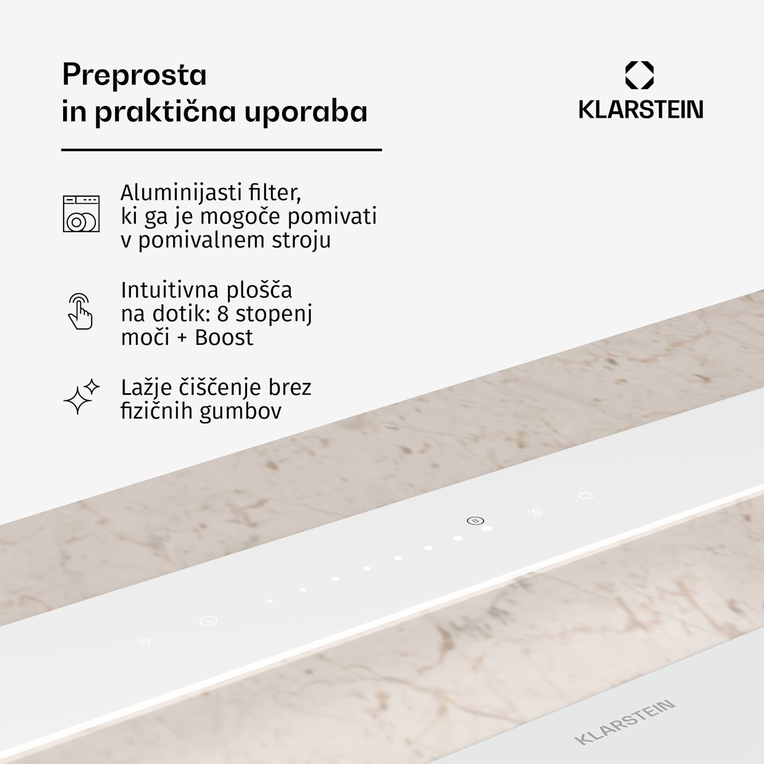 Napa Royal Flush Eco, Izvlečna, 714 m³/h, Boost, Upravljanje na dotik, EEK A++ 90 cm | Bela | Srebrna