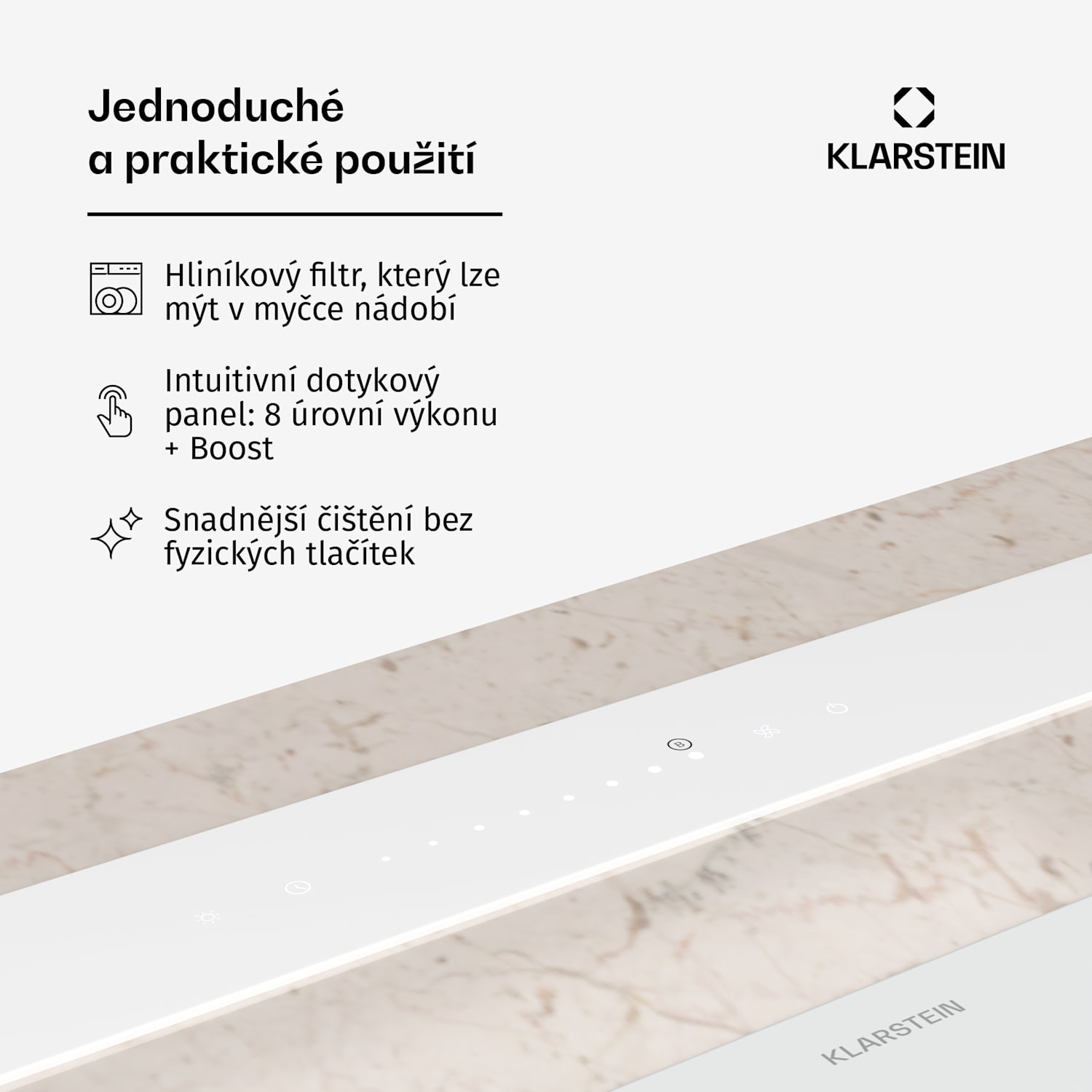 Digestoř Royal Flush Eco, Výsuvný, 714 m³/h, Boost, Dotykové ovládání, EEK A++ 77 cm | Bílá | Stříbrná