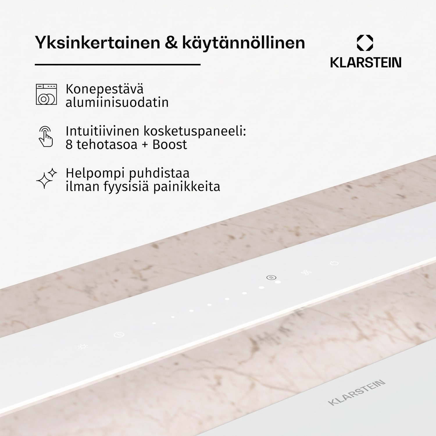 Royal Flush Eco-liesituuletin | upotettava | 714 m³/h | turbo | kosketusohjaus | energiatehokkuusluokka A++ 77 cm | Valkoinen | Hopea
