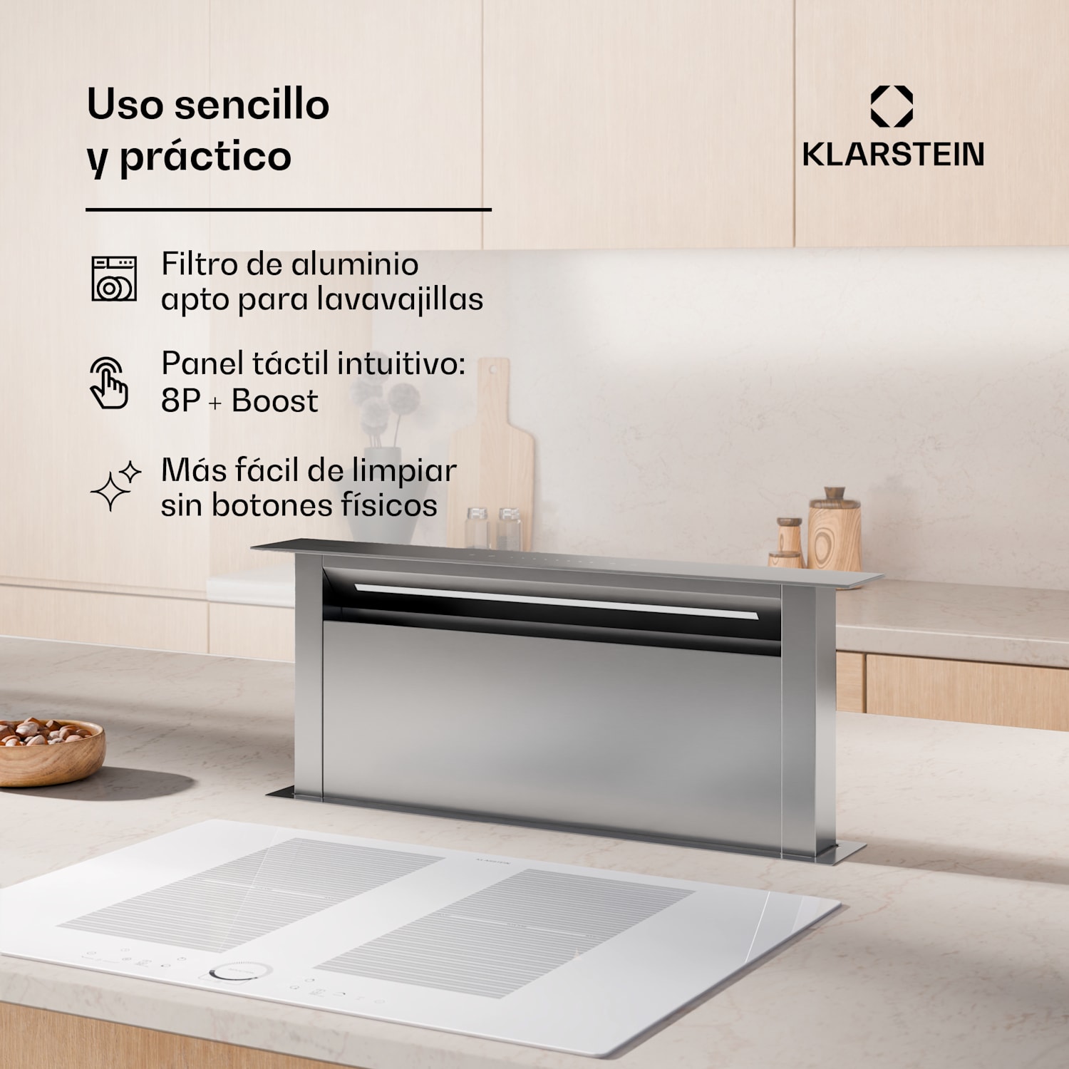 Campana extractora Royal Flush Eco | Retráctil | 713,8 m³/h | Boost | Funcionamiento táctil | CEE A++ 