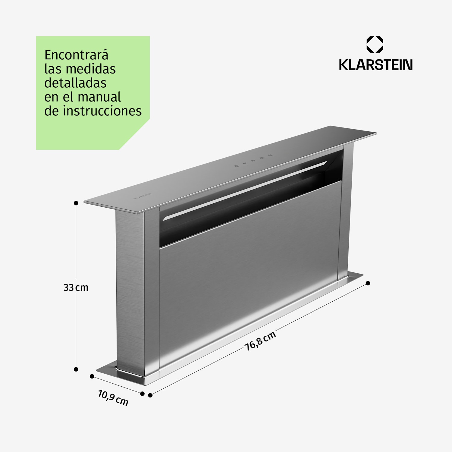 Campana extractora Royal Flush Eco | Retráctil | 604 m³/h | Funcionamiento táctil | CEE A++ 77 cm | Plata | Plata