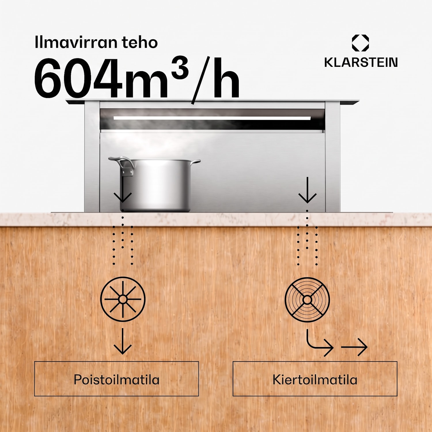 Royal Flush Eco-liesituuletin | upotettava | 604 m³/h | turbo | kosketusohjaus | energiatehokkuusluokka A++ 77 cm | Hopea | Hopea