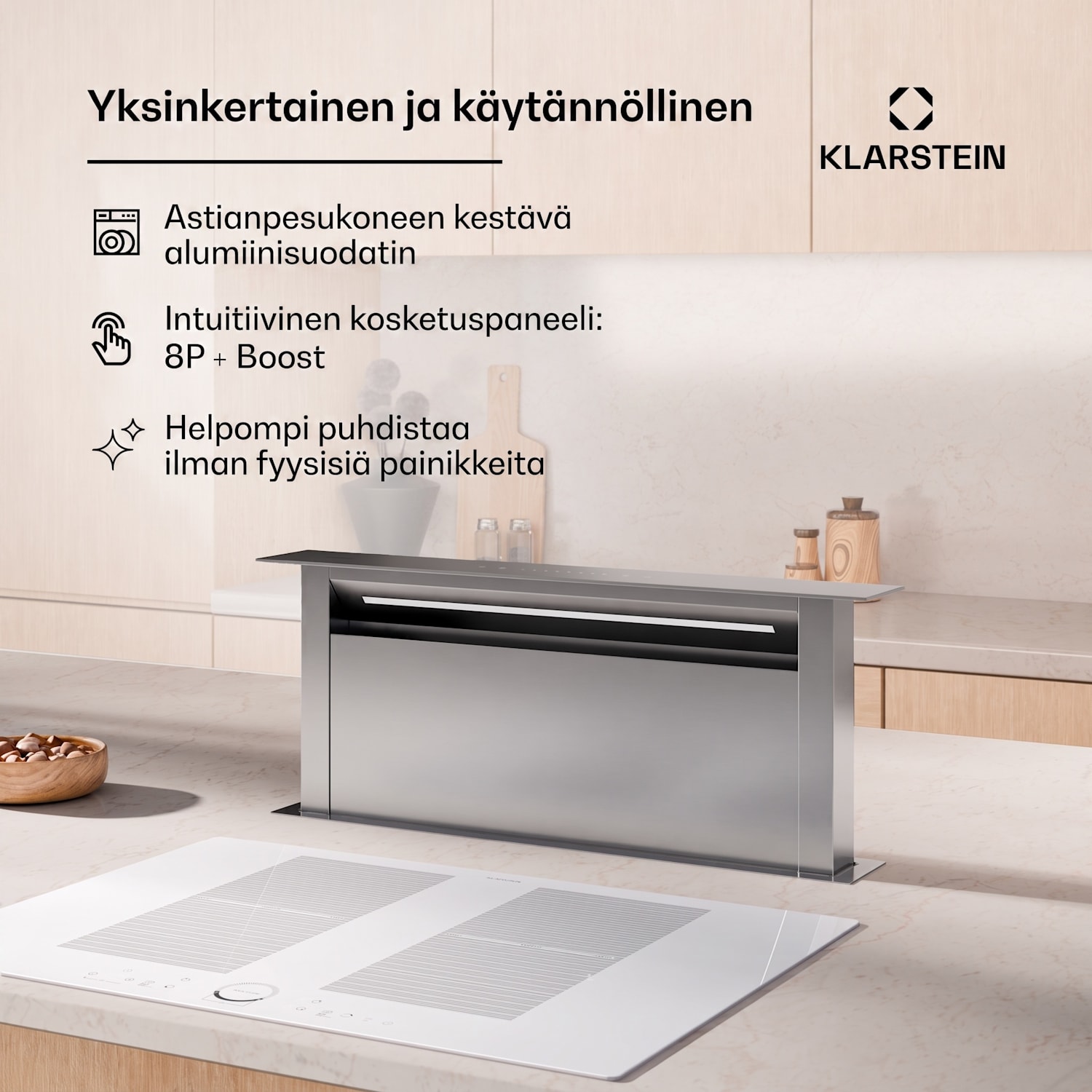 Royal Flush Eco-liesituuletin | upotettava | 604 m³/h | turbo | kosketusohjaus | energiatehokkuusluokka A++ 77 cm | Hopea | Hopea