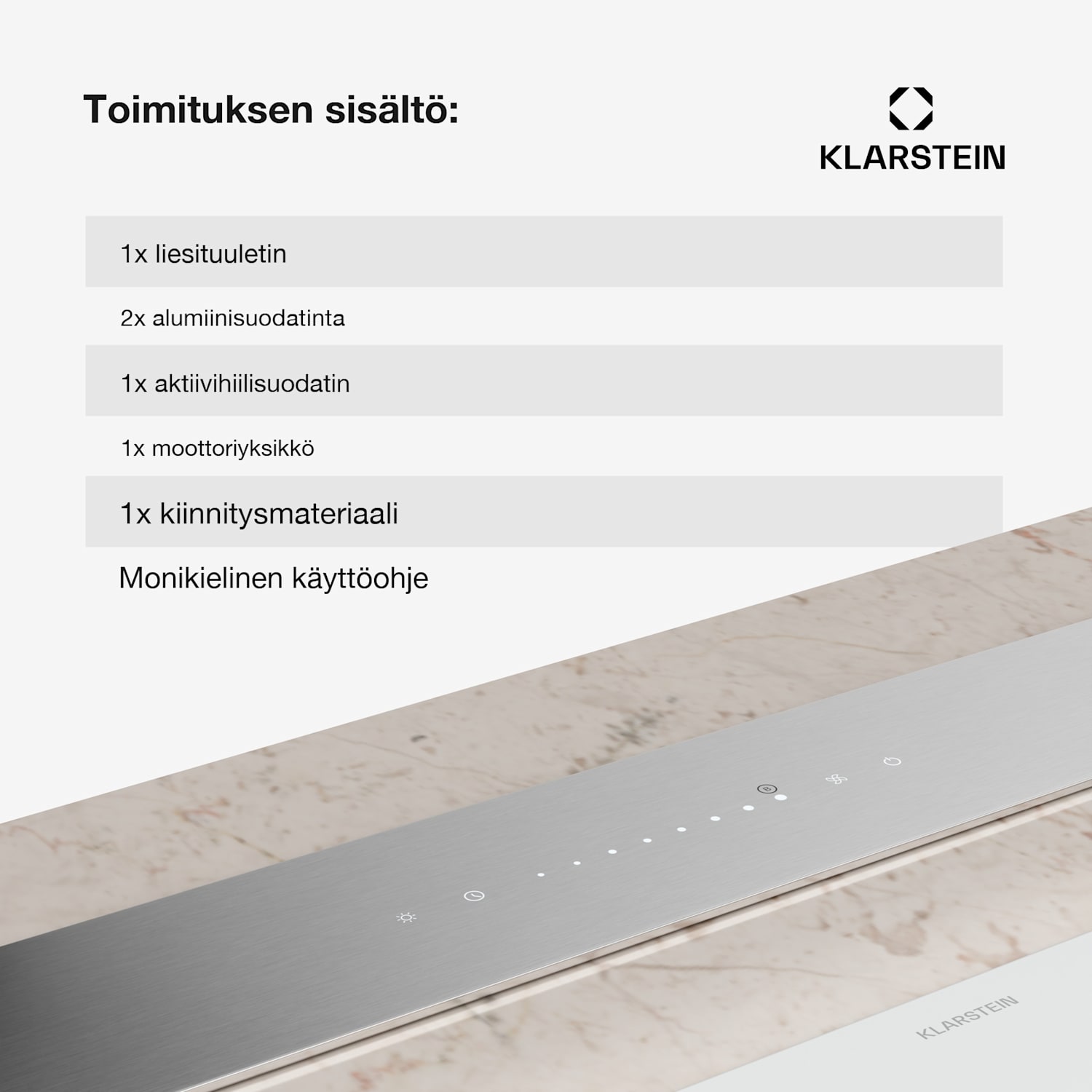 Royal Flush Eco-liesituuletin | upotettava | 604 m³/h | turbo | kosketusohjaus | energiatehokkuusluokka A++ 77 cm | Hopea | Hopea