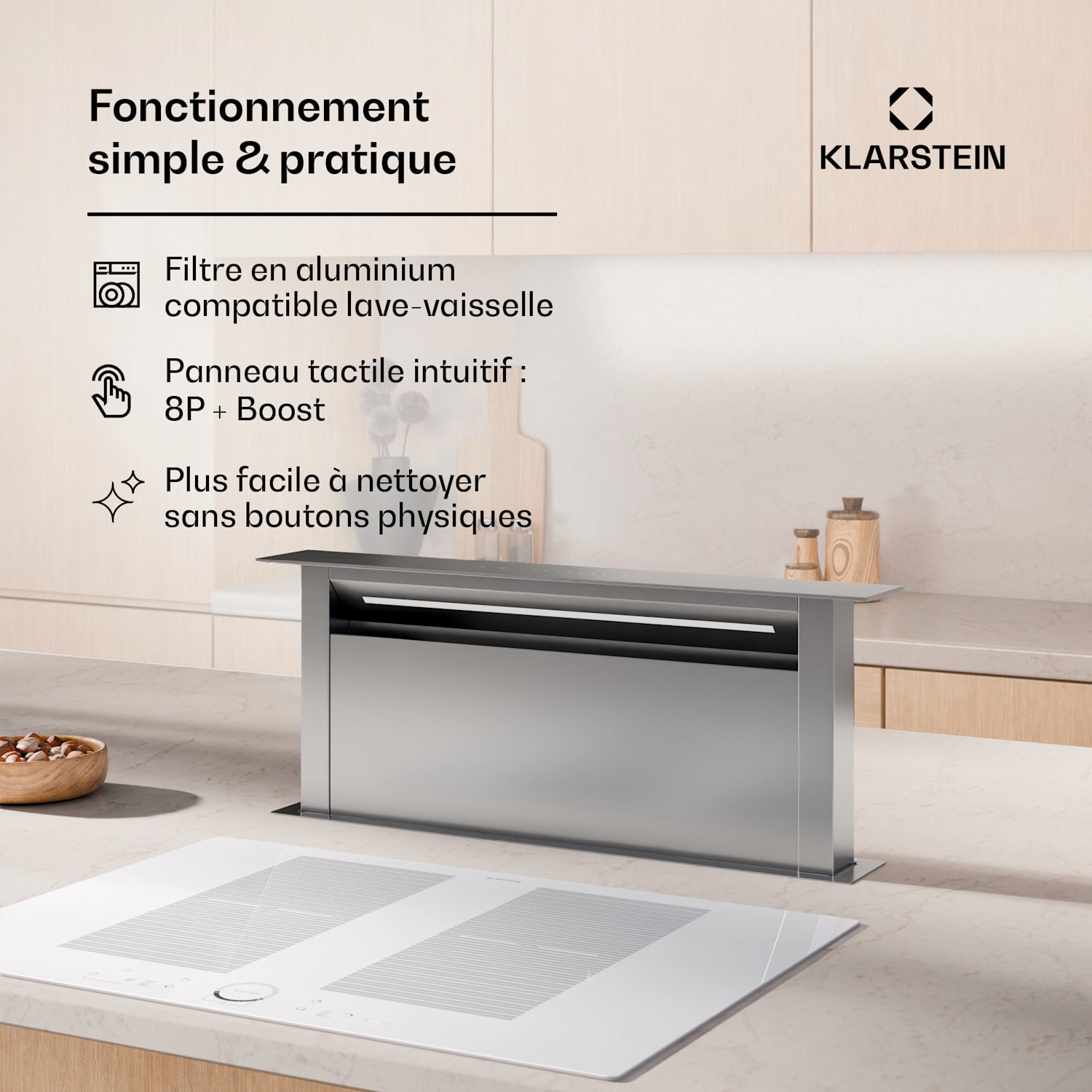 Royal Flush Eco Hotte aspirante | Escamotable | 713,8 m³/h | Boost | Commande tactile | CEE A++ 