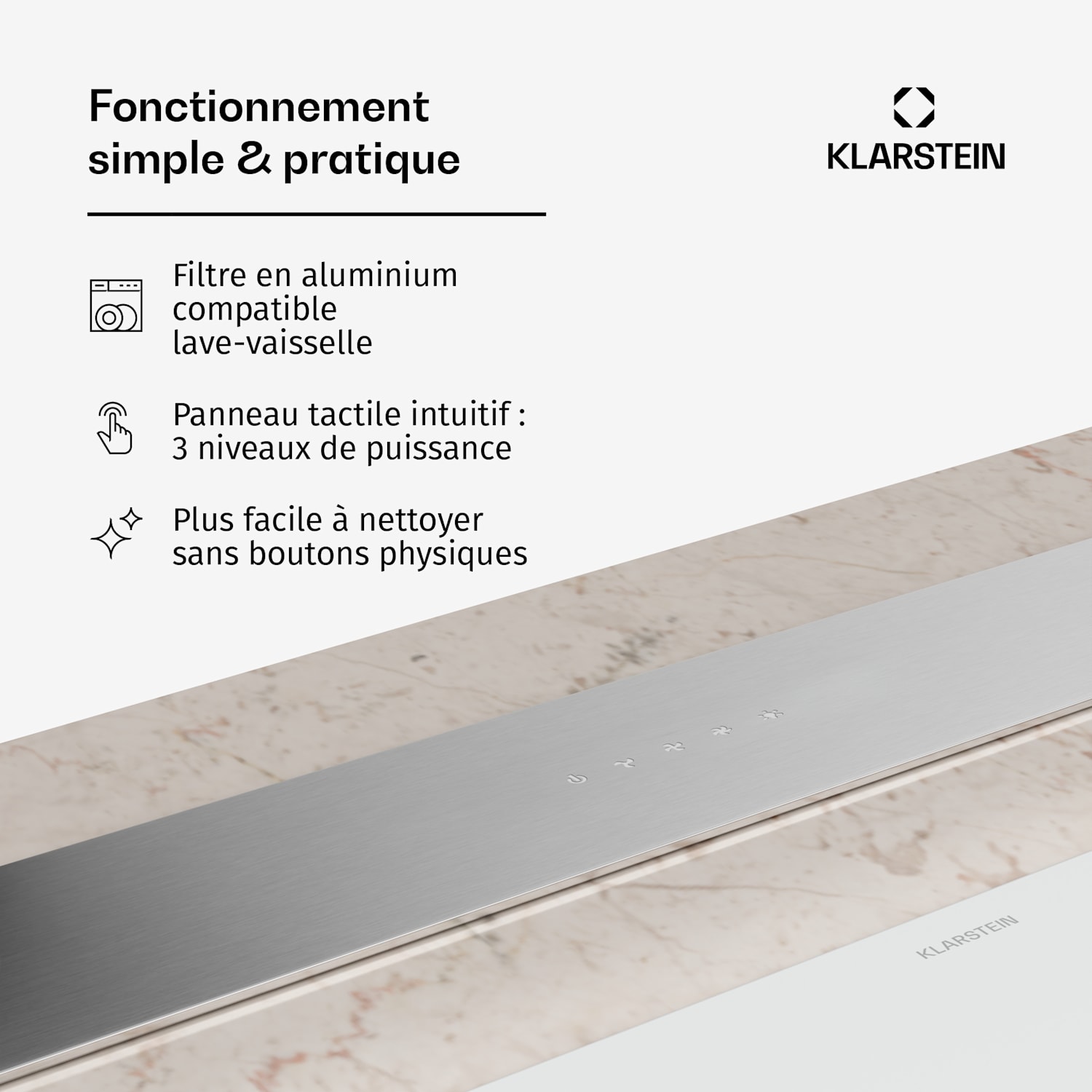 Royal Flush Eco afzuigkap | verzinkbaar | 604 m³/h | boost | touch bediening | EEK A++ 77 cm | Zilver | Zilver