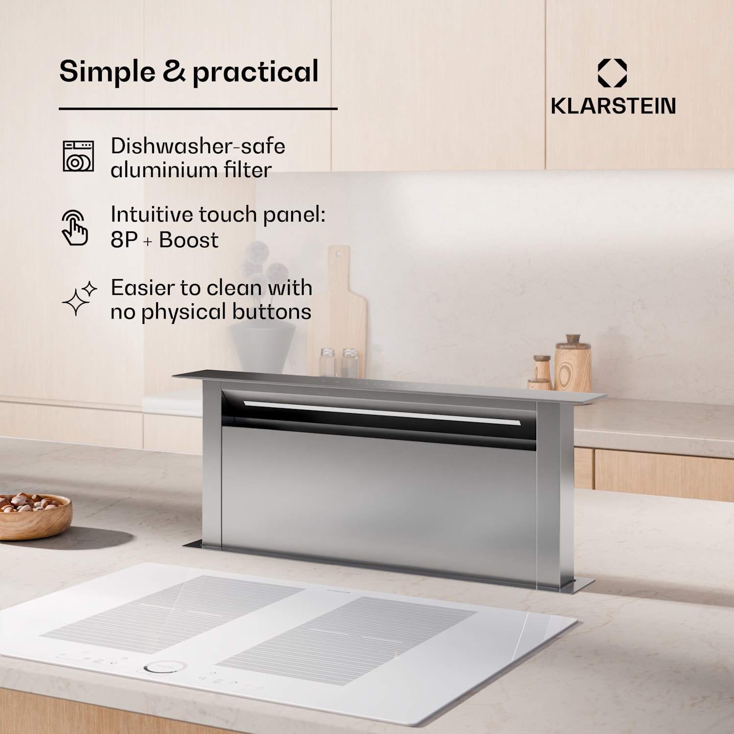 Royal Flush Eco afzuigkap | verzinkbaar | 713,8 m³/h | boost | touch bediening | EEK A++ 