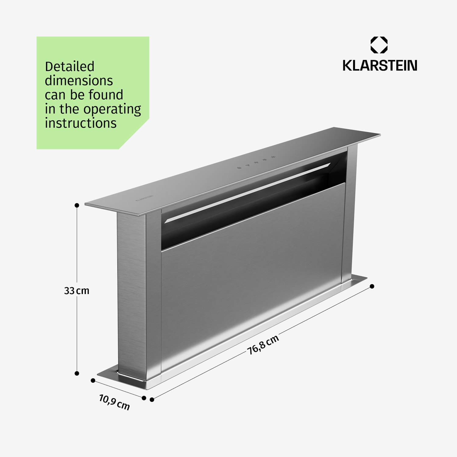 Royal Flush Eco afzuigkap | verzinkbaar | 604 m³/h | boost | touch bediening | EEK A++ 77 cm | Zilver | Zilver