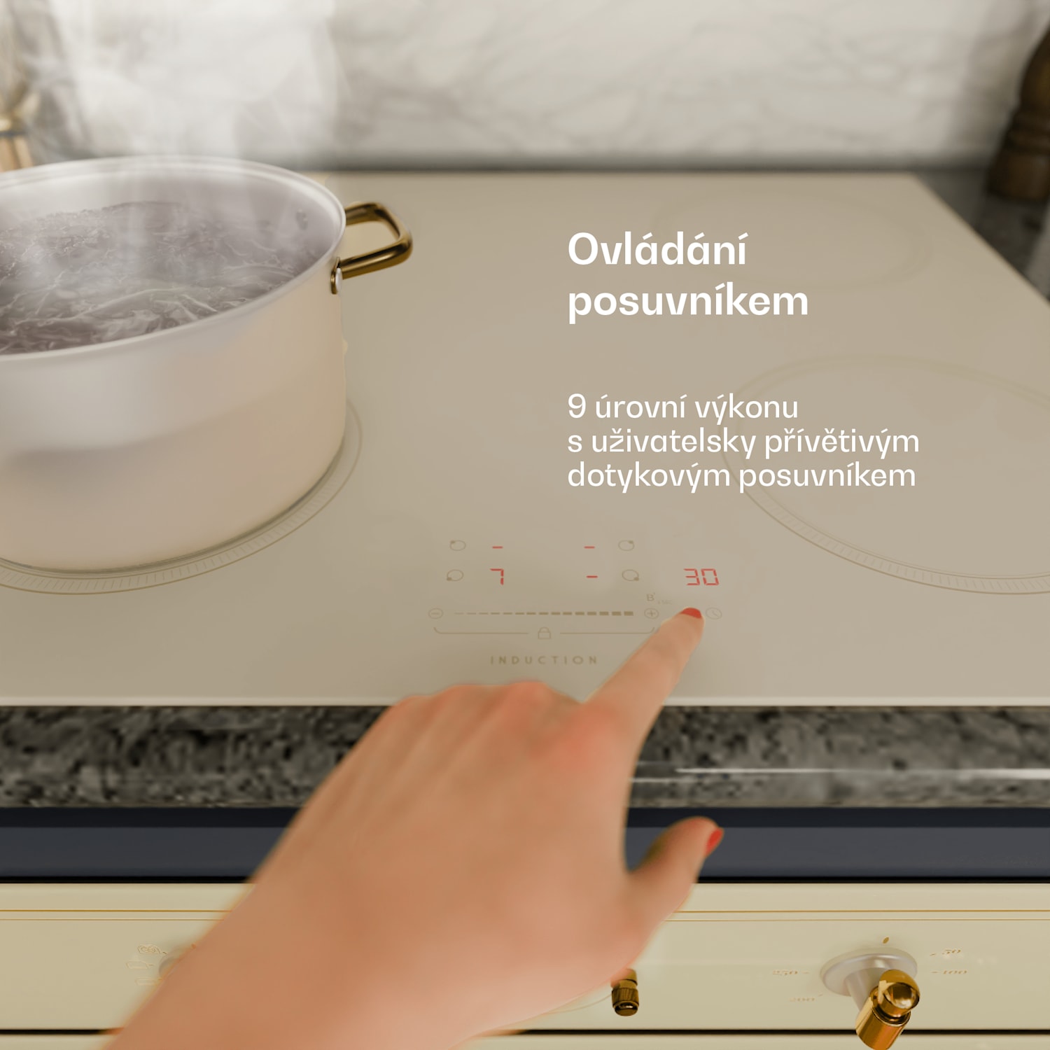 Victoria indukční varná deska, 60 cm, 4 varné desky, posuvník, funkce Boost 60 cm | Krémová