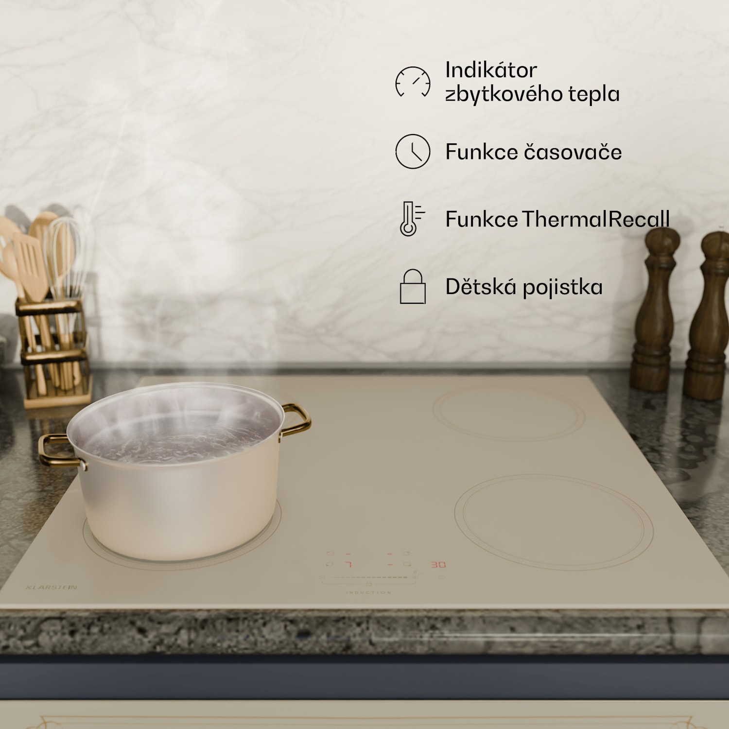 Victoria indukční varná deska, 60 cm, 4 varné desky, posuvník, funkce Boost 60 cm | Krémová